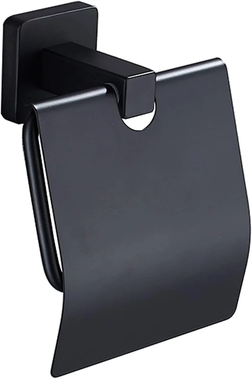 جا دستمال توالت LIU - با پوشش، مدرن، نصب دیواری، مناسب برای منزل یا محیط تجاری، استیل ضد زنگ مشکی (رنگ: پایه مربعی)