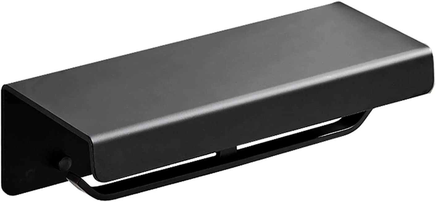 جا دستمال کاغذی توالت LIU- دوتایی با قفسه ذخیره سازی، نصب دیواری، مناسب برای فضاهای تجاری، جنس آلومینیوم فضایی، مشکی، مناسب برای هتل آپارتمان و منزل