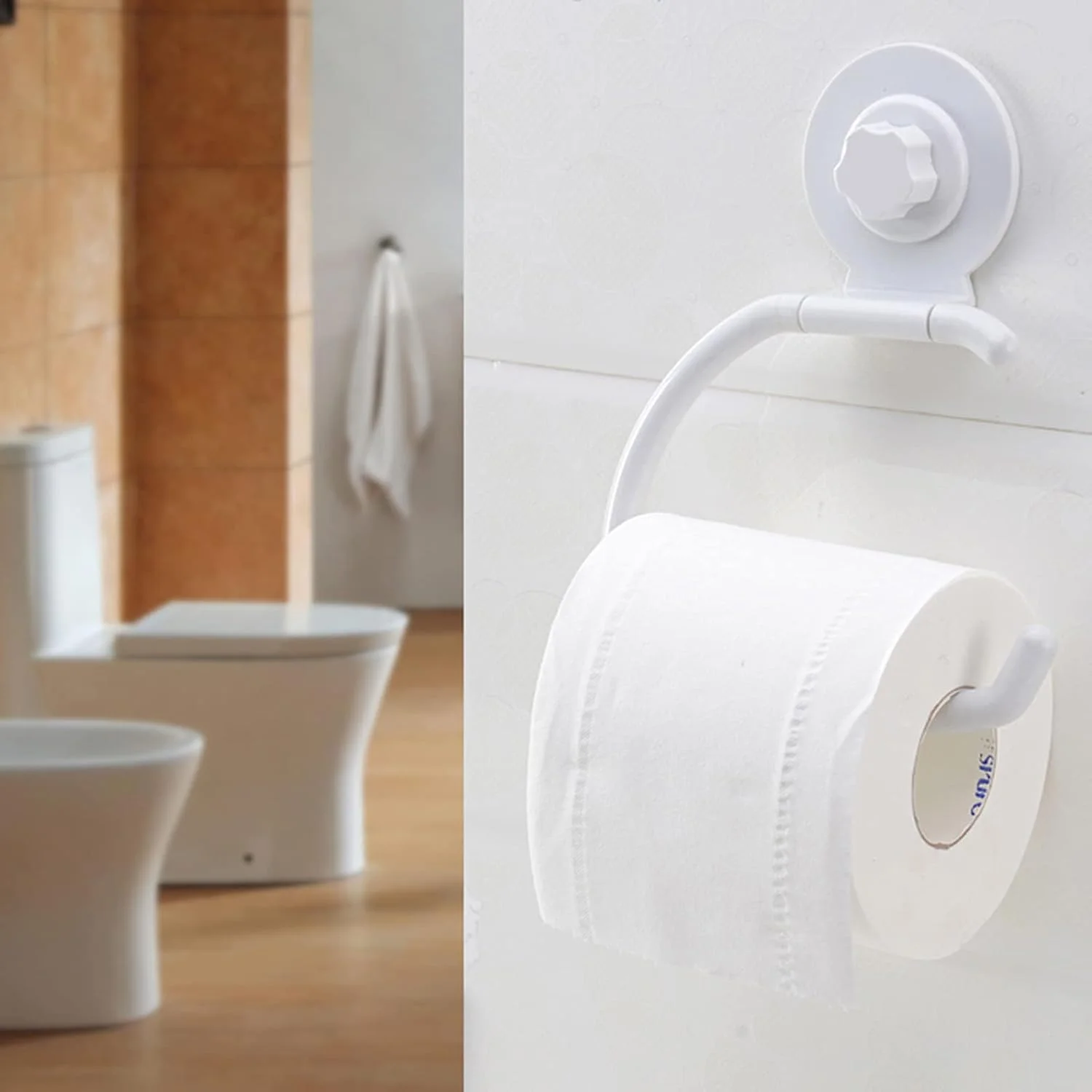 جا دستمال توالت LIU- حوله 2 تکه سفید با مکنده دیواری مناسب آشپزخانه، حمام و دستشویی