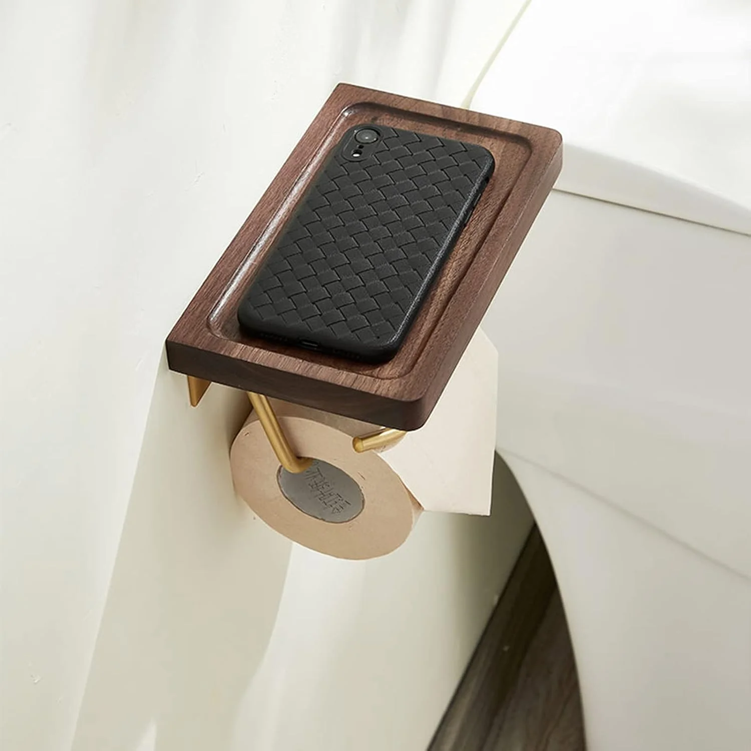 جا دستمال کاغذی توالت LIU- با قفسه چوبی، نگهدارنده رول دستمال کاغذی دیواری برای دکوراسیون حمام و آشپزخانه، سطح برس خورده آلومینیومی طلایی جا دستمال کاغذی توالت LIU- با قفسه چوبی، نگهدارنده رول دستمال کاغذی دیواری برای دکوراسیون حمام و آشپزخانه، سطح برس خورده آلومینیومی طلایی