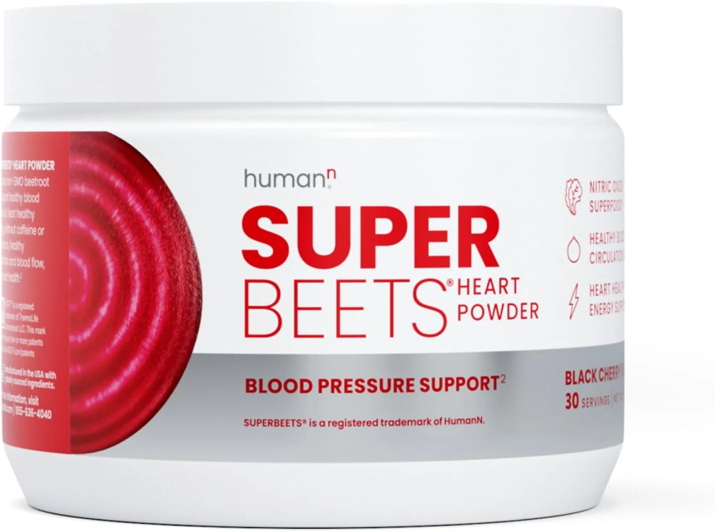 پودر ریشه چغندر SuperBeets HumanN - تقویت کننده نیتریک اکسید برای فشار خون، گردش خون و پشتیبانی از سلامت قلب - مکمل سوپرفود غیر GMO - طعم گیلاس سیاه طبیعی، 30 سروینگ