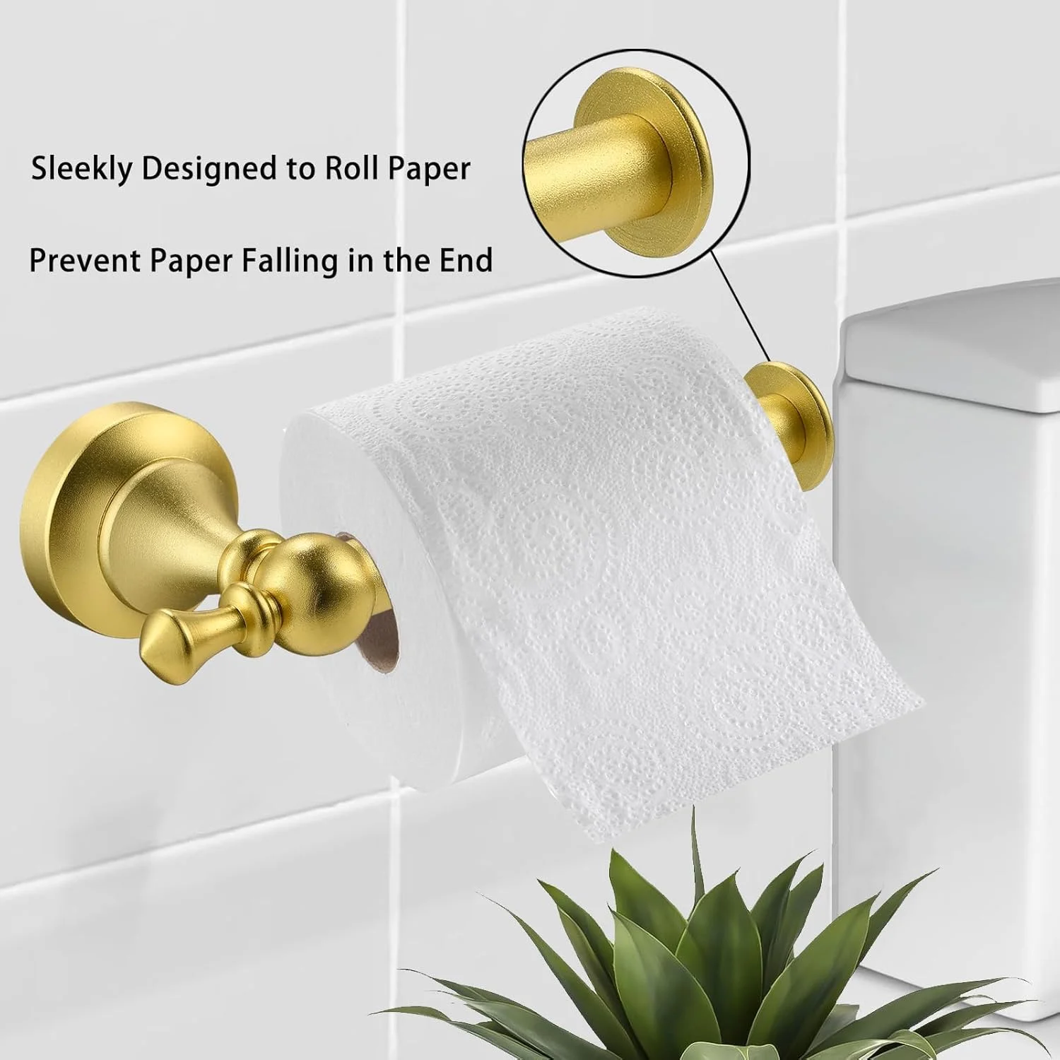 جا دستمال کاغذی توالت دیواری - جا رولی دستمال کاغذی گرد طلایی زرد رترو برای رول بزرگ، جا رولی دستمال کاغذی آلومینیومی ممتاز برای حمام، دستشویی، ضد زنگ (طلایی)
