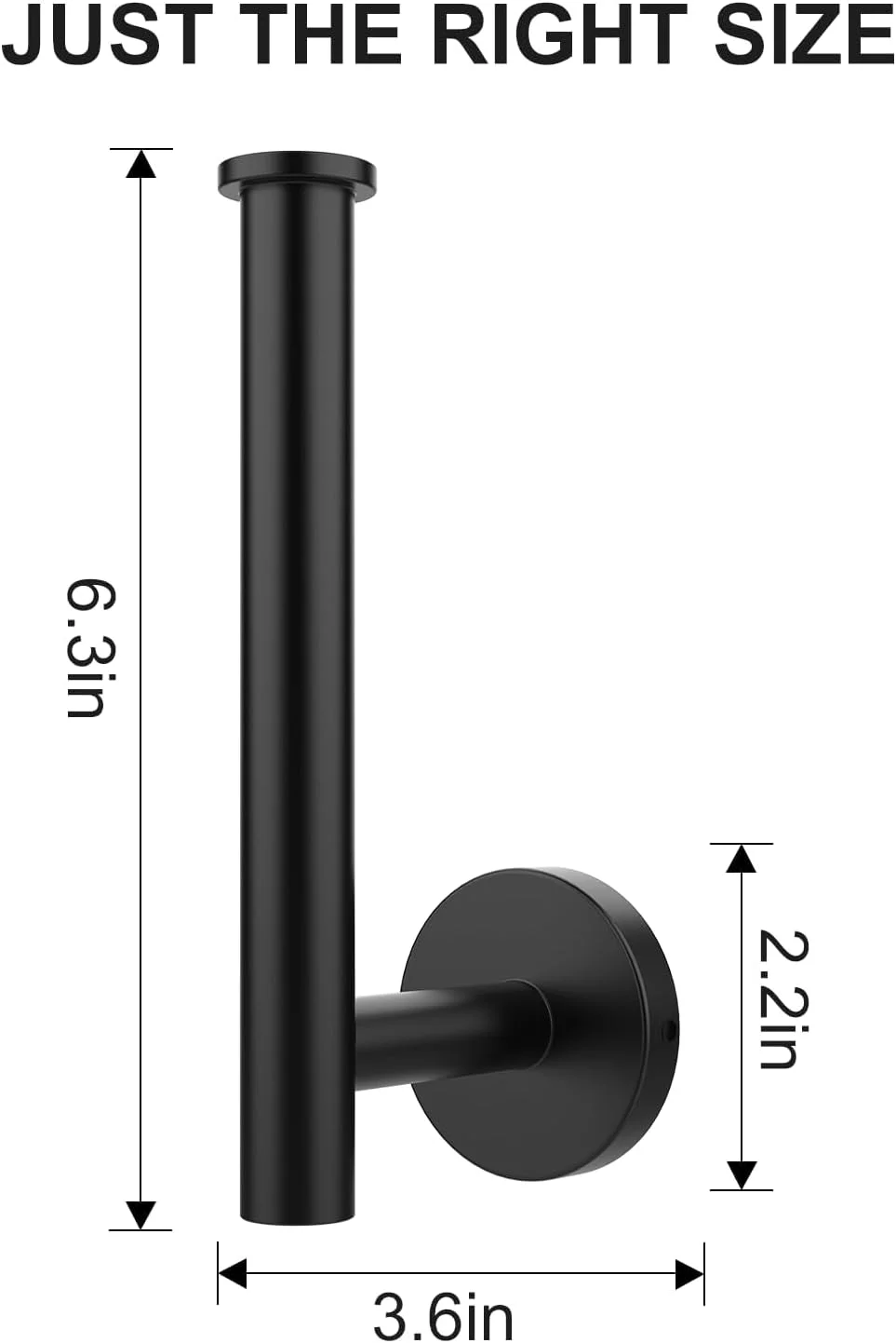 جا دستمال کاغذی توالت دیواری - جا دستمال کاغذی توالت مشکی مات گرد و محکم برای رول بزرگ، جا دستمال کاغذی رولی استیل ضد زنگ 304 ممتاز برای حمام، دستشویی، مشکی