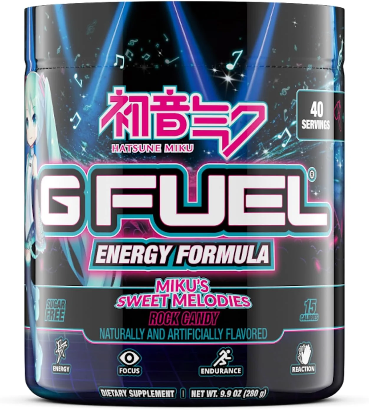 G Fuel Sweet Melodies Inspired by Hatsune Miku Energy Powder, Sugar Free, Concentration Supplement with Clean Caffeine, Water Blend, Flavor, 9.9 Ounce (Pack of 1)