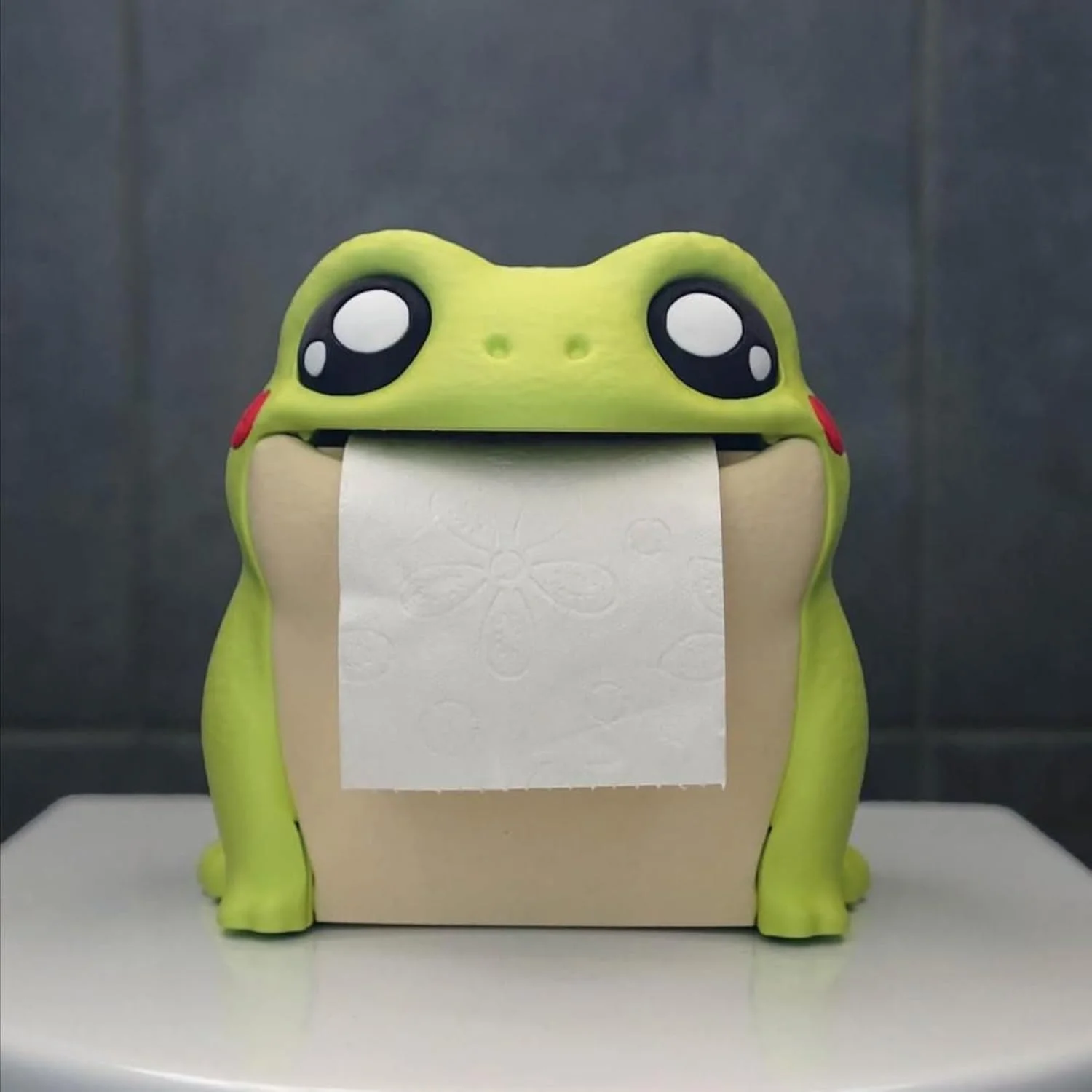 جا دستمال کاغذی فانتزی، جا رولی دستمال کاغذی قورباغه ای دو طرفه - استند دستمال کاغذی سه بعدی، نظم دهنده کارتونی دستمال توالت برای سرویس بهداشتی، اتاق خواب، میز آرایش، خانه و خوابگاه