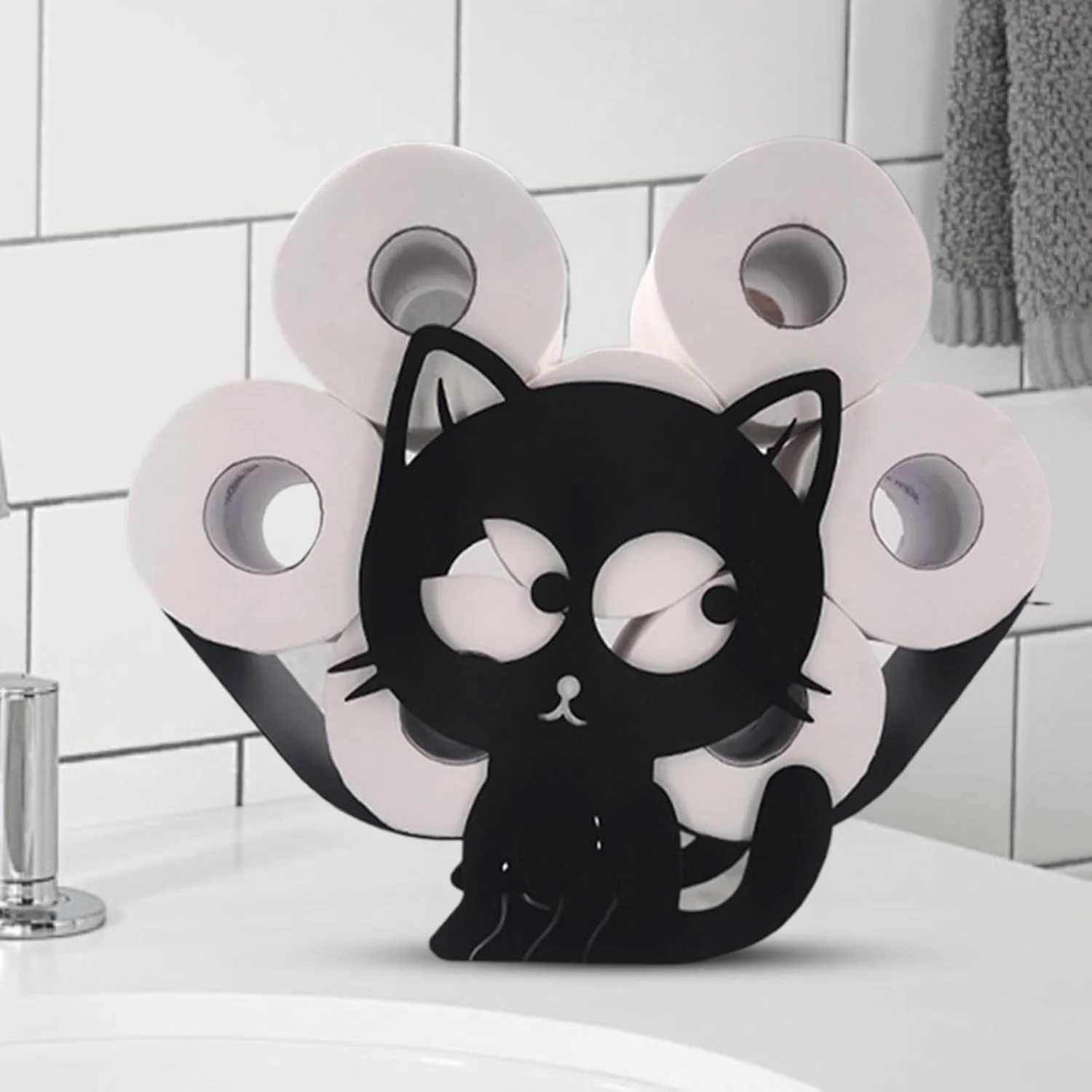 جا دستمال کاغذی طرح گربه، نگهدارنده حوله و وسایل تزئینی - جا دستمالی خلاقانه و تزئینی با قابلیت صرفه جویی در فضا مناسب برای فضاهای کوچک، حمام، آشپزخانه، خانه و استفاده بهداشتی