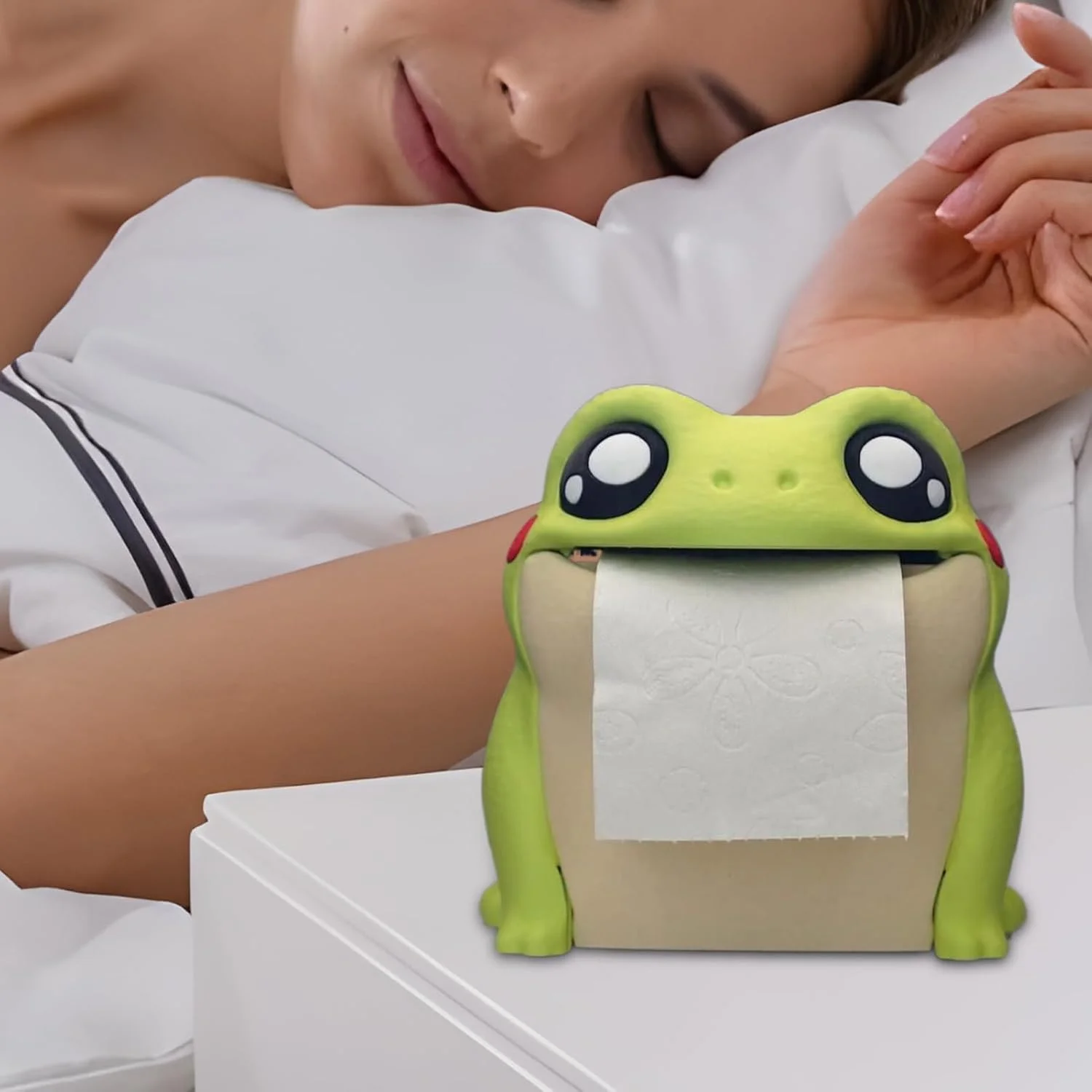 جا دستمال کاغذی فانتزی، جا رولی دستمال کاغذی قورباغه ای دو طرفه - استند دستمال کاغذی سه بعدی، نظم دهنده کارتونی دستمال توالت برای سرویس بهداشتی، اتاق خواب، میز آرایش، خانه و خوابگاه