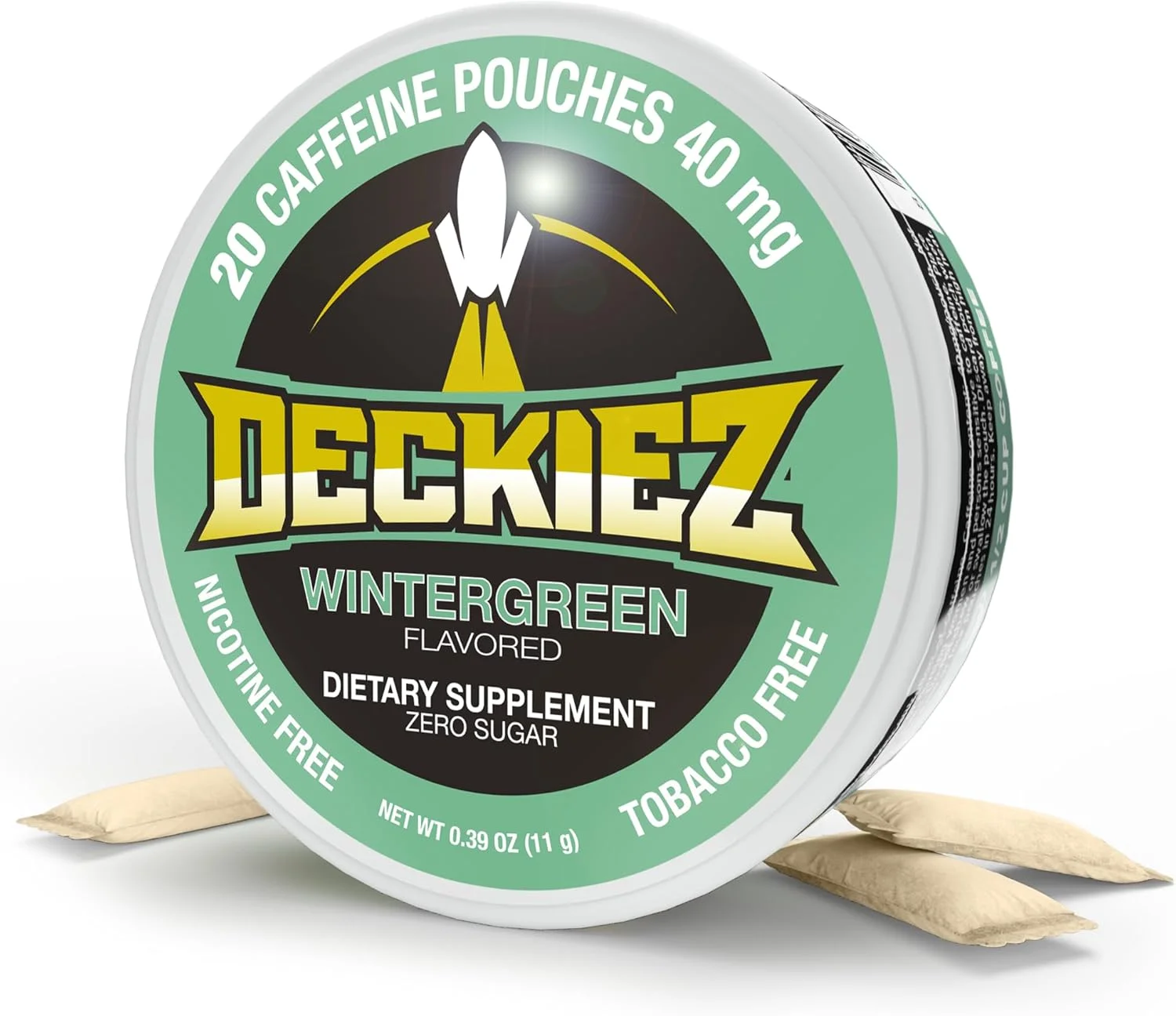 پدهای انرژی Deckiez، 5 قوطی (100 سروینگ)، مکمل کافئین بدون شکر، پدهای قهوه و جایگزین نوشیدنی انرژی زا، پدهای 50 میلی گرم کافئین، طعم وینترگرین (20 عدد (بسته 1 عددی))
