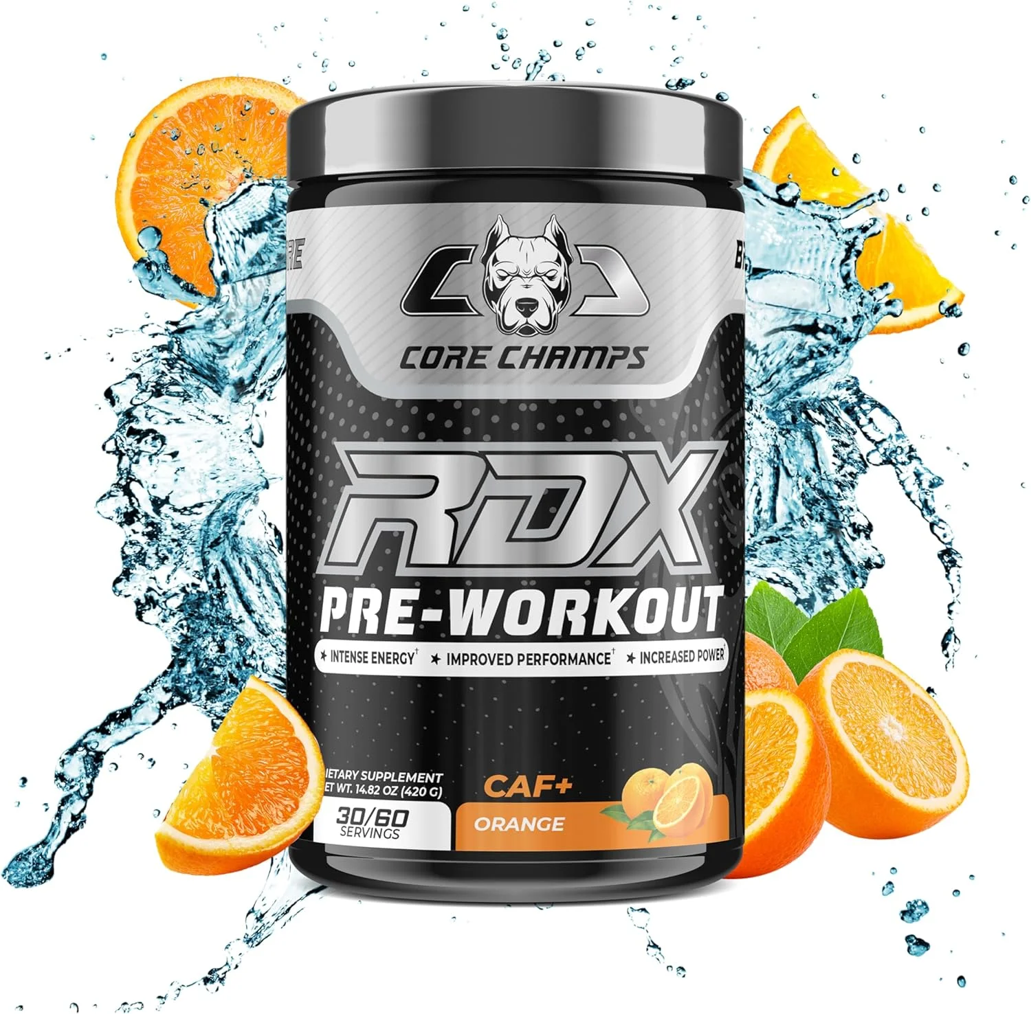 مکمل پیش از تمرین CORE CHAMPS RDX - 30/60 سروینگ با طعم پرتقال | افزایش عملکرد و توان | حاوی 21 گرم بتا-آلانین، 21 گرم ال-سیترولین، 7 گرم ال-آرژنین، 7 گرم کراتین، 3.6 گرم ال-تورین، 2.9 گرم کافئین | انرژی، پمپ عضلانی، تمرکز