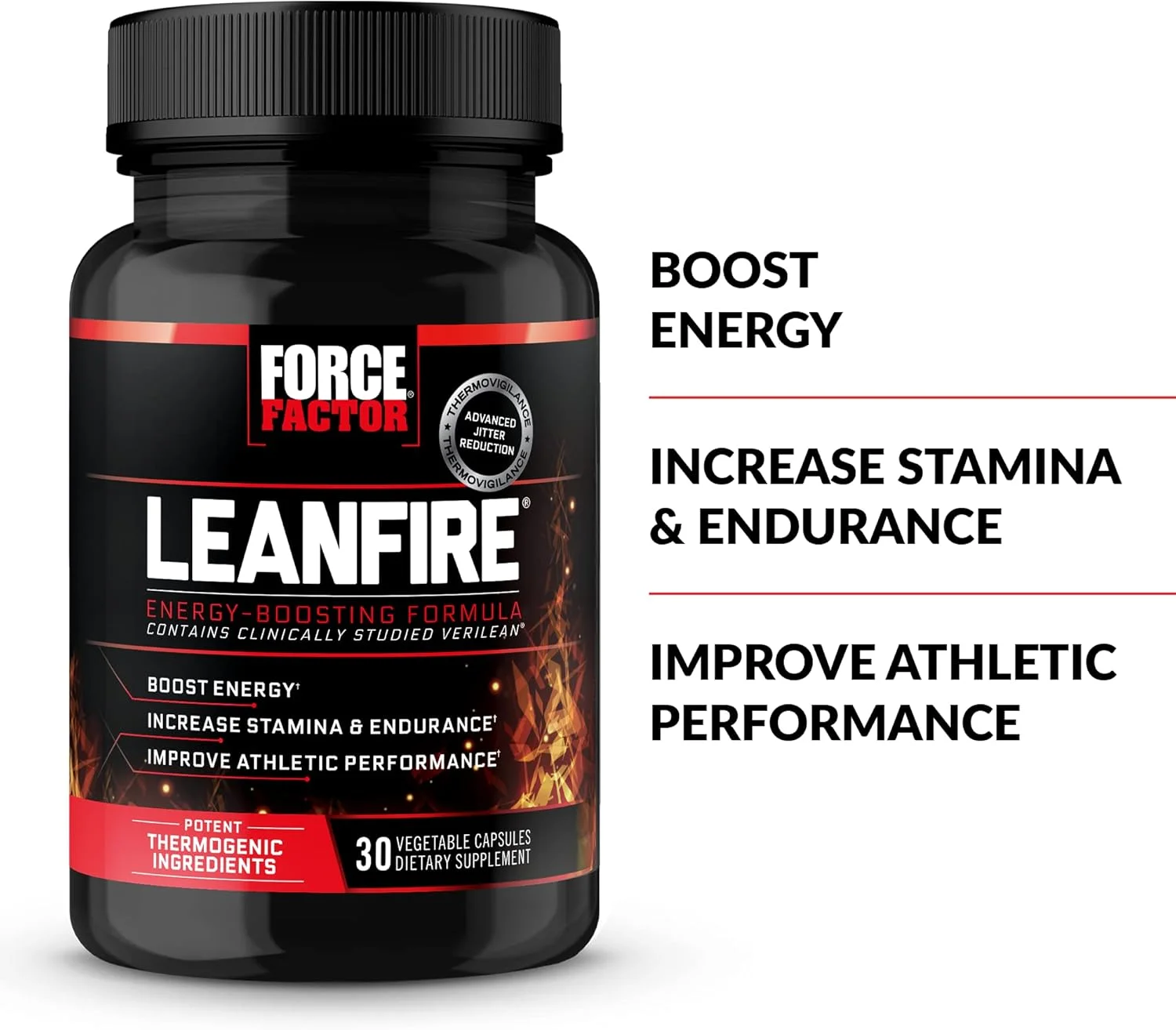 قرص های انرژی قبل از تمرین Force Factor LeanFire با عصاره چای سبز و کافئین برای افزایش انرژی، عضله سازی بدون چربی، مشکی، 30 عدد (بسته 1 عددی)، بسته بندی ممکن است متفاوت باشد