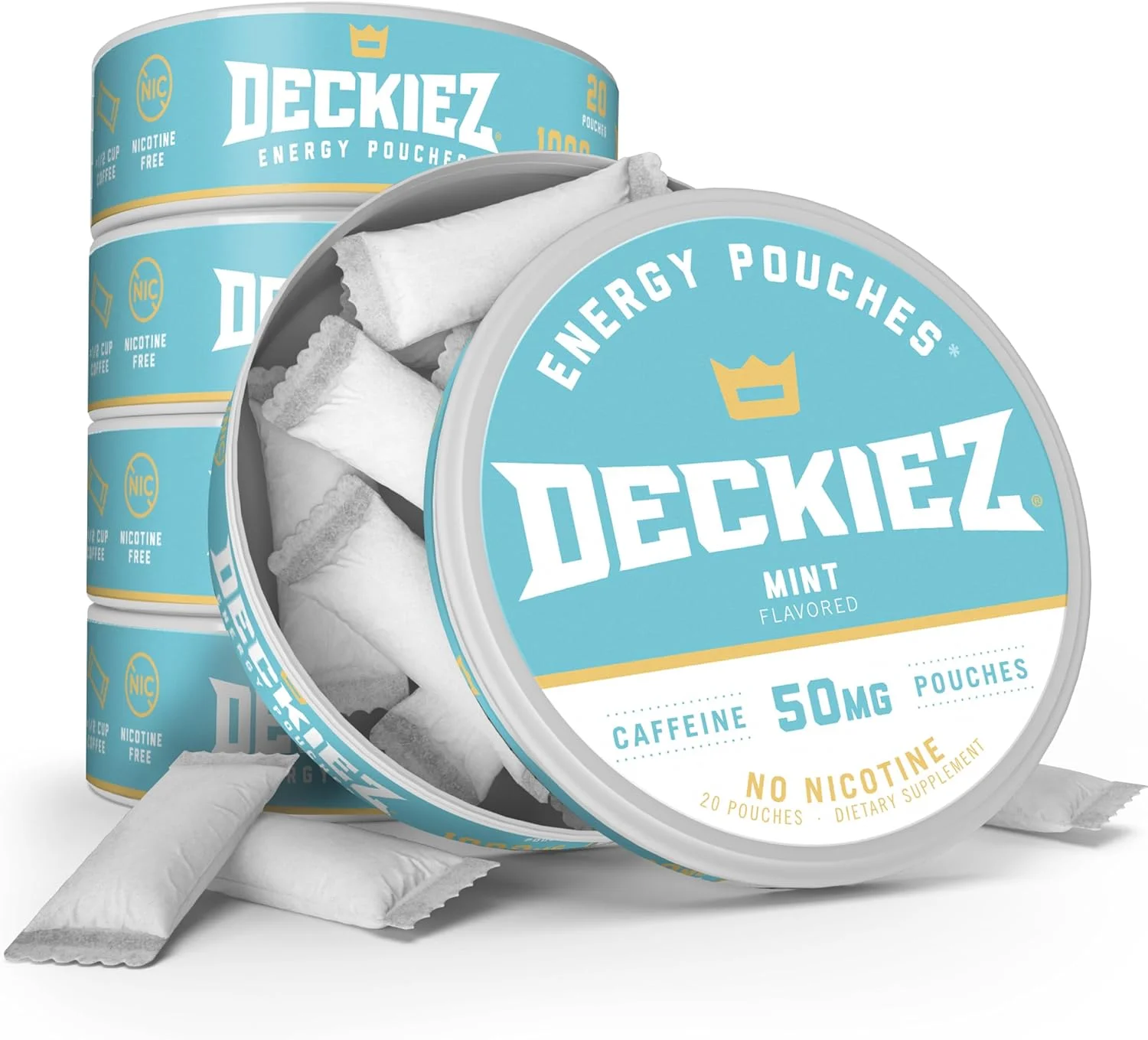 پاکت های انرژی Deckiez، 5 قوطی (100 سروینگ)، مکمل کافئین بدون شکر، پاکت های قهوه و جایگزین نوشیدنی انرژی زا، پاکت های 40 میلی گرم کافئین، طعم نعناع