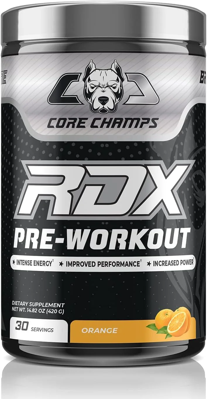 مکمل پیش از تمرین CORE CHAMPS RDX - 30/60 سروینگ با طعم پرتقال | افزایش عملکرد و توان | حاوی 21 گرم بتا-آلانین، 21 گرم ال-سیترولین، 7 گرم ال-آرژنین، 7 گرم کراتین، 3.6 گرم ال-تورین، 2.9 گرم کافئین | انرژی، پمپ عضلانی، تمرکز مکمل پیش از تمرین CORE CHAMPS RDX - 30/60 سروینگ با طعم پرتقال | افزایش عملکرد و توان | حاوی 21 گرم بتا-آلانین، 21 گرم ال-سیترولین، 7 گرم ال-آرژنین، 7 گرم کراتین، 3.6 گرم ال-تورین، 2.9 گرم کافئین | انرژی، پمپ عضلانی، تمرکز