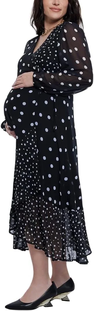 لباس بارداری زنانه آستین بلند مدل Wrap Flounce Midi Motherhood MATERNITY