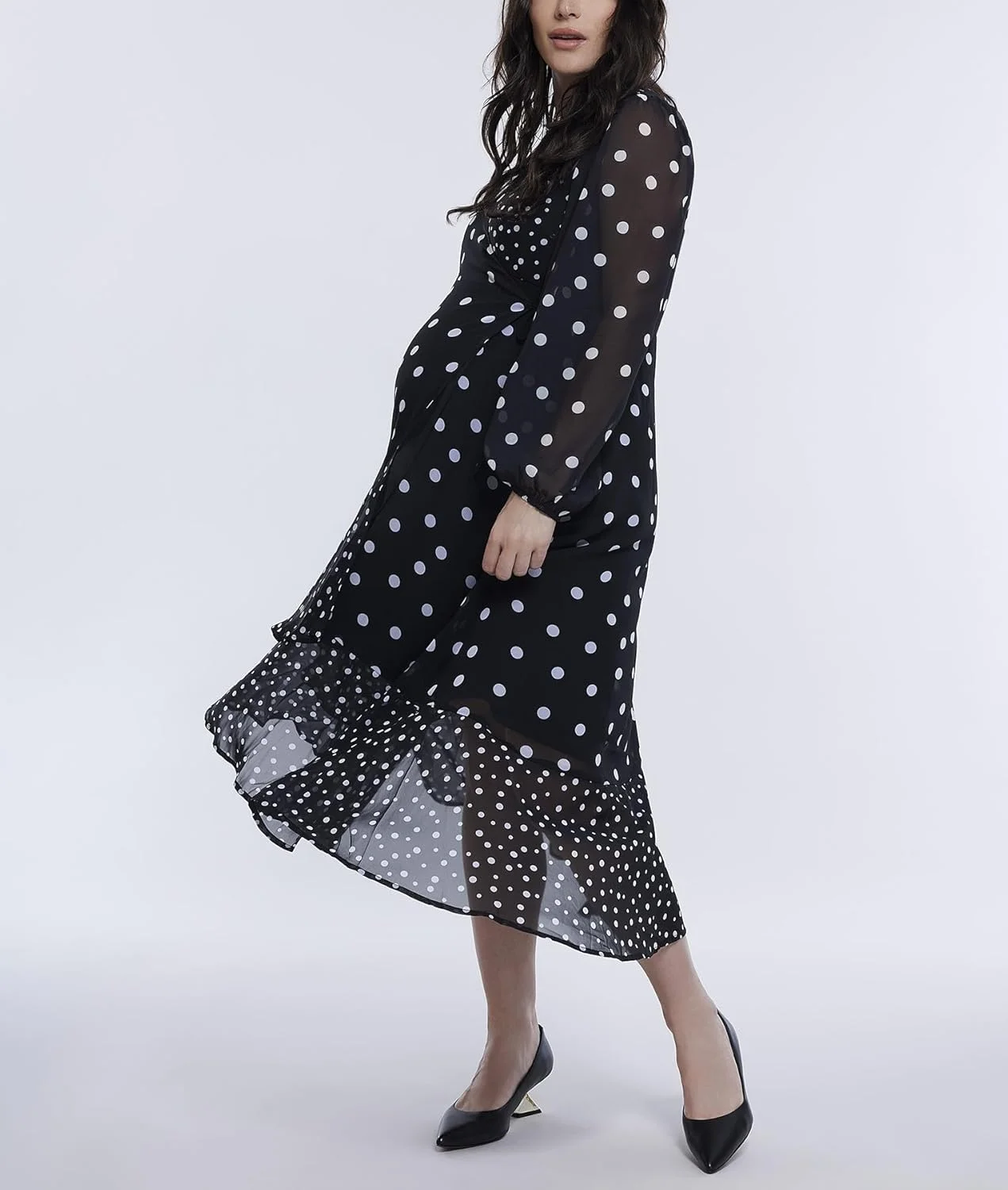لباس بارداری زنانه آستین بلند مدل Wrap Flounce Midi Motherhood MATERNITY لباس بارداری زنانه آستین بلند مدل Wrap Flounce Midi Motherhood MATERNITY