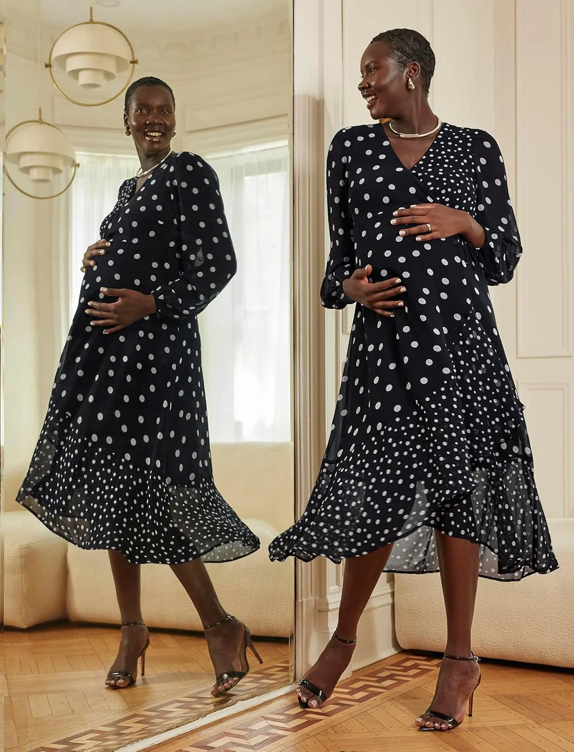لباس بارداری زنانه آستین بلند مدل Wrap Flounce Midi Motherhood MATERNITY لباس بارداری زنانه آستین بلند مدل Wrap Flounce Midi Motherhood MATERNITY