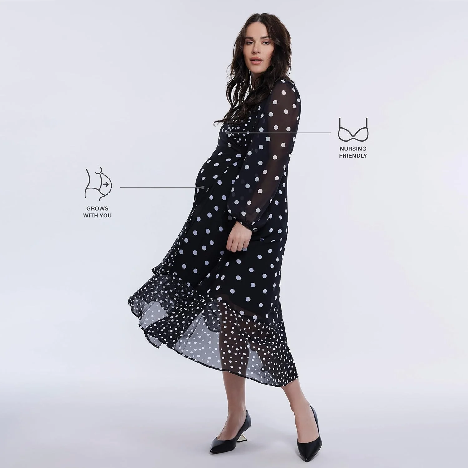 لباس بارداری زنانه آستین بلند مدل Wrap Flounce Midi Motherhood MATERNITY لباس بارداری زنانه آستین بلند مدل Wrap Flounce Midi Motherhood MATERNITY