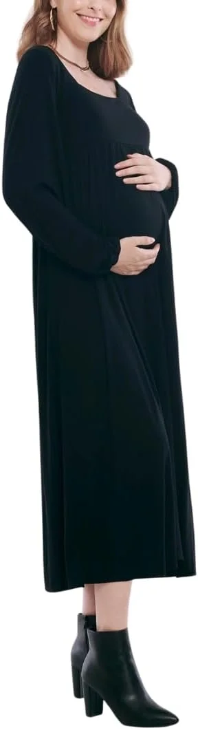 Motherhood Maternity womens Long Sleeve Empire Waist Maxi Pregnancy Dress Casual Dress