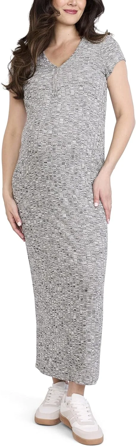 لباس بارداری ماکسی زنانه آستین کوتاه یقه هفت Motherhood MATERNITY مدل Henley Rib Knit Bodycon لباس بارداری ماکسی زنانه آستین کوتاه یقه هفت Motherhood MATERNITY مدل Henley Rib Knit Bodycon