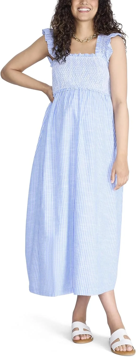 لباس بارداری ماکسی بدون آستین زنانه Motherhood MATERNITY با سرشانه چین دار و مدل اسماک، مناسب برای استفاده روزمره