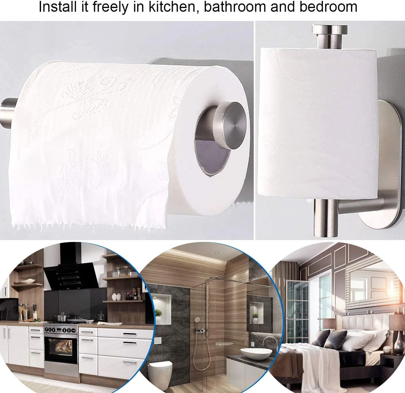 جا دستمال توالت، خود چسب، بدون نیاز به سوراخکاری، نگهدارنده رول توالت کروم استیل ضد زنگ آینه 8K، لوازم جانبی حمام و آشپزخانه، استیل ضد زنگ 304، آینه