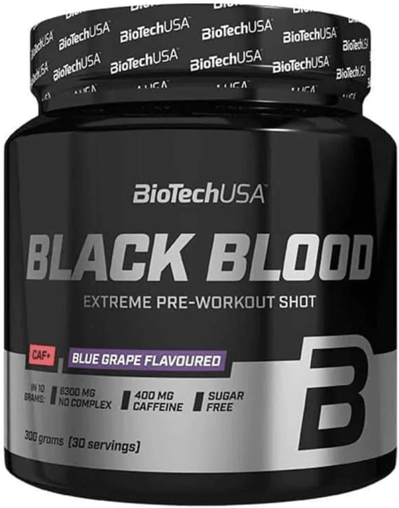 BiotechUSA Black Blood 300g - Pre-Workout Supplement for Energy, Focus, and Endurance (Café Blueberry Flavor)