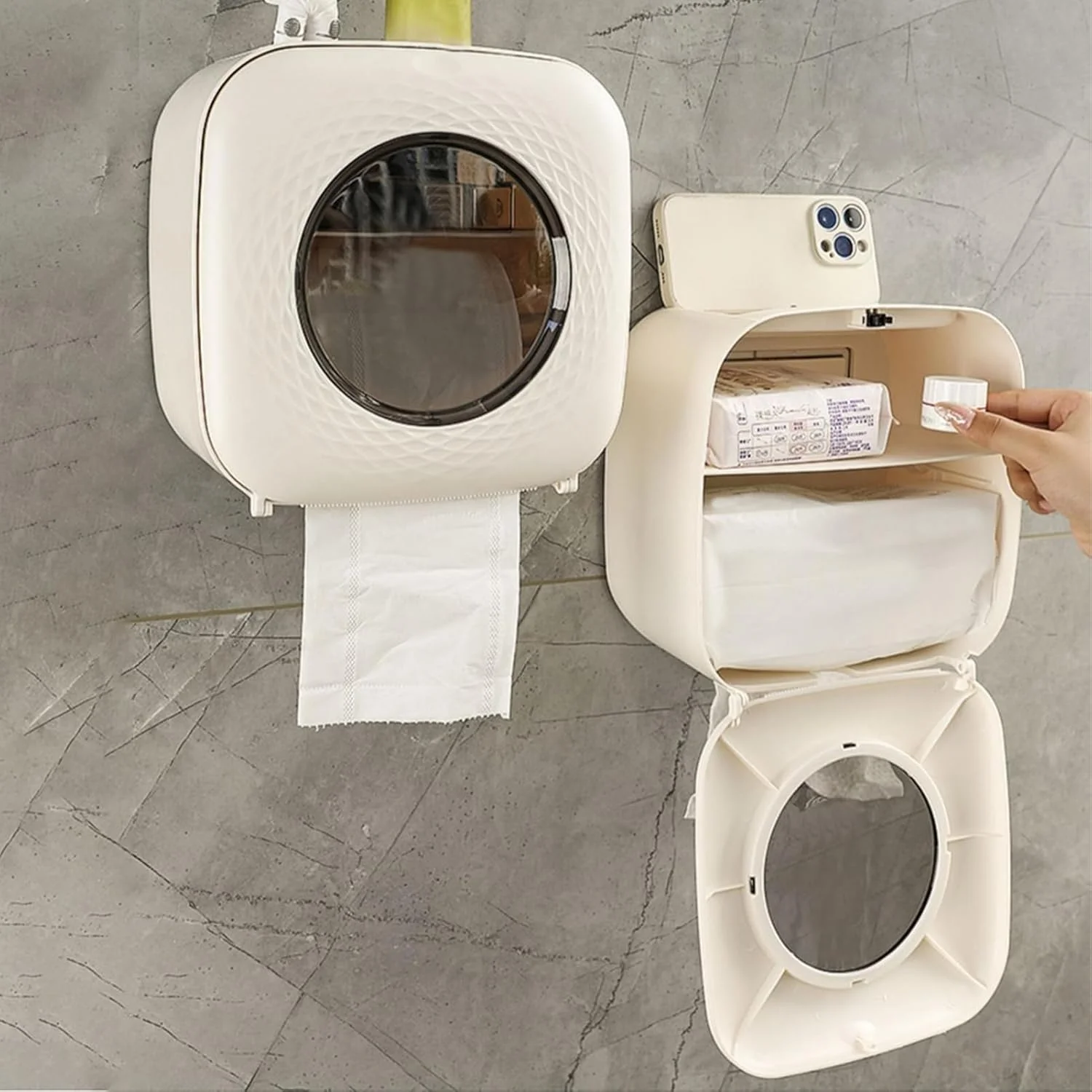 Toilet Paper Holder with Shelf - Toilet Paper Roll Dispenser for Bathroom,No Drilling Dustproof Organizer Box for Household Hotel Car Travel Living Room Kitchen