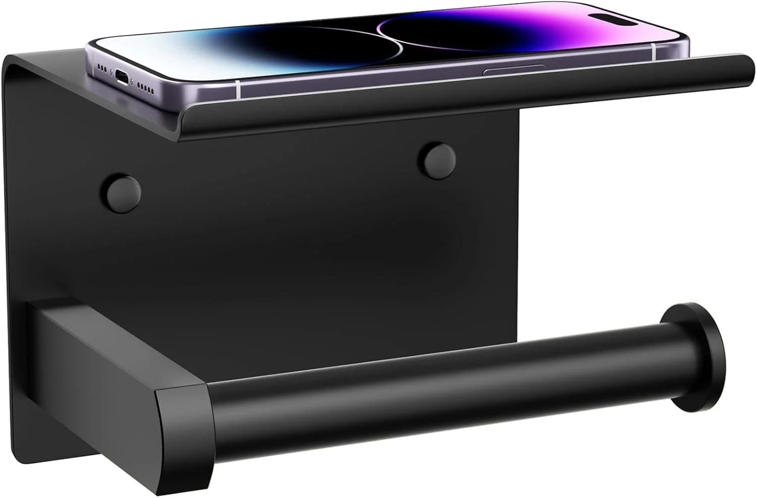 نگهدارنده دستمال توالت با قفسه تلفن، نگهدارنده رول دستمال کاغذی با قابلیت نصب چسبی یا پیچ، ضد زنگ و چند منظوره، از جنس استیل ضد زنگ (مشکی مات)