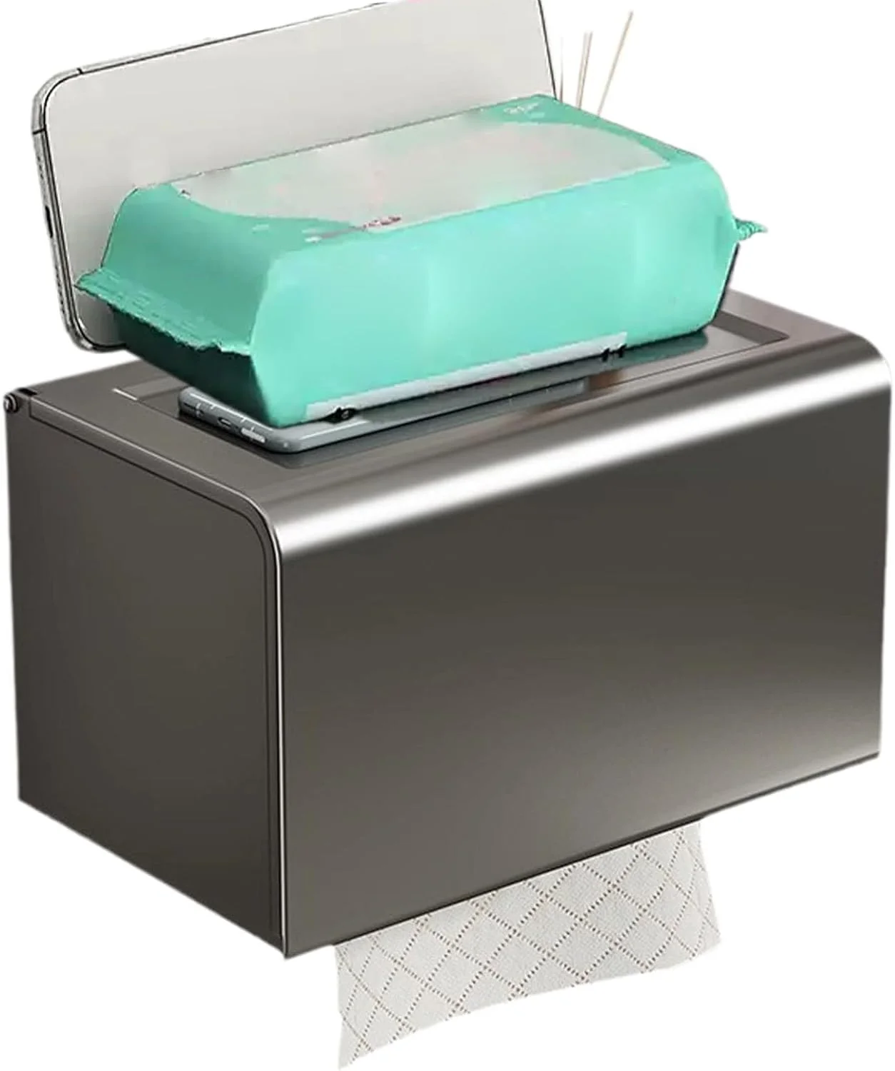 جا دستمال کاغذی توالت - جا دستمال کاغذی توالت مدرن، جعبه نگهدارنده دستمال کاغذی آلومینیومی ضد زنگ، نصب دیواری بدون نیاز به سوراخ کاری، مناسب برای حمام و آشپزخانه