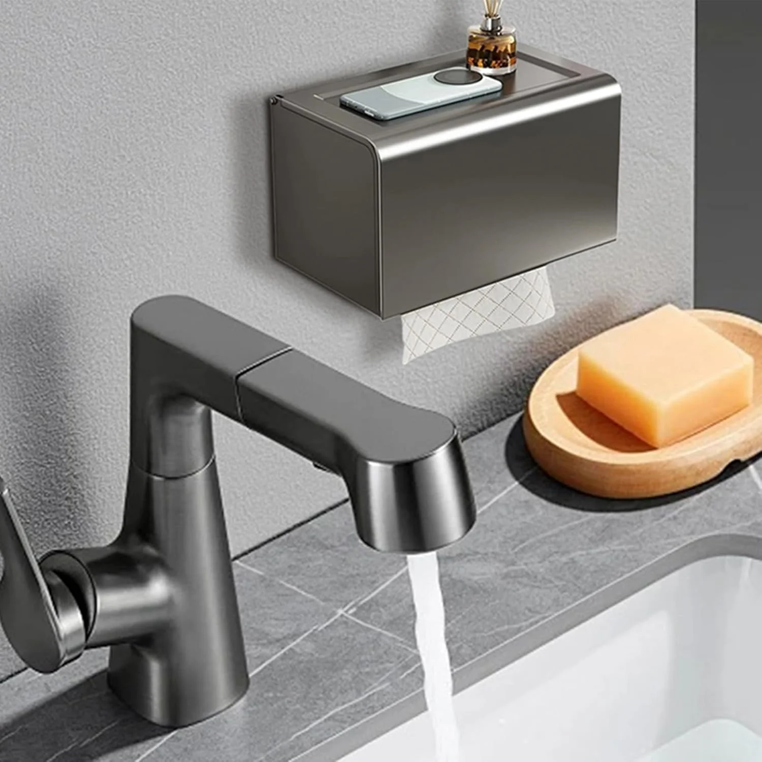 جا دستمال کاغذی توالت - جا دستمال کاغذی توالت مدرن، جعبه نگهدارنده دستمال کاغذی آلومینیومی ضد زنگ، نصب دیواری بدون نیاز به سوراخ کاری، مناسب برای حمام و آشپزخانه