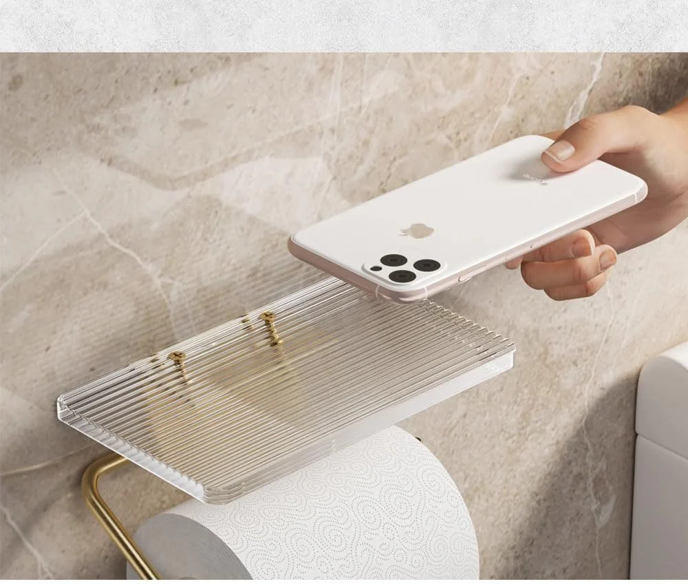 جا دستمال کاغذی توالت با قفسه تلفن، جا حوله کاغذی طلایی خود چسب، نصب دیواری