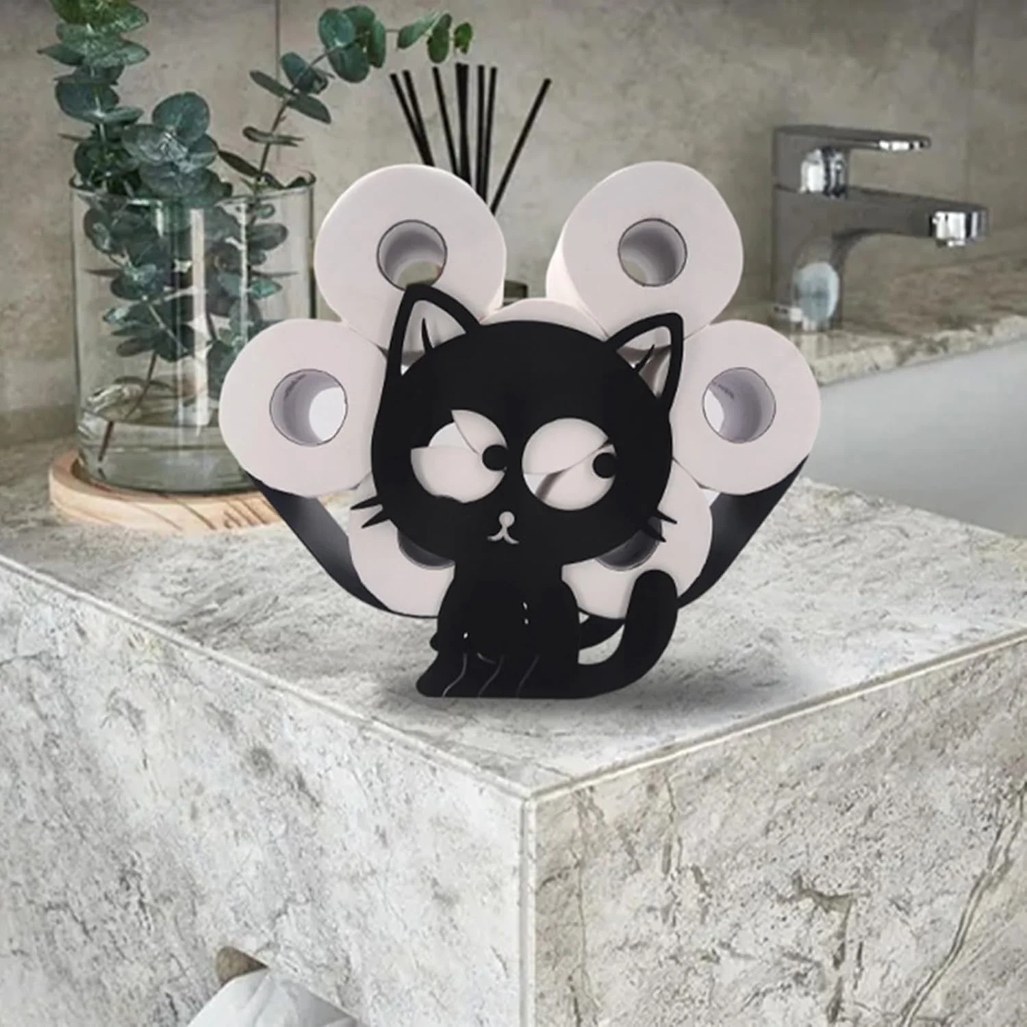 جا دستمال کاغذی طرح گربه، نگهدارنده رول آشپزخانه - پخش کننده تزئینی و خلاقانه برای پیشخوان، خانه روستایی، حمام، آشپزخانه، فضاهای کوچک، استفاده بهداشتی