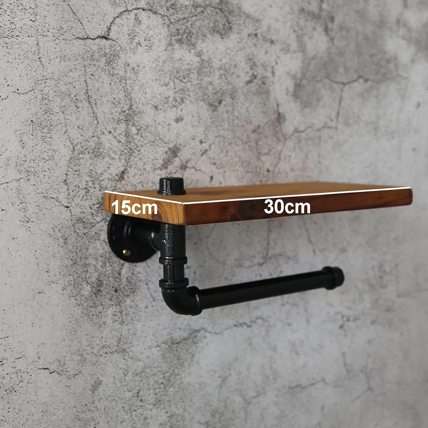 جا دستمال کاغذی مدل LIU - دستمال توالت آهنی طرح صنعتی قدیمی با قفسه چوبی، مناسب دکوراسیون دیوار حمام هتل و خانه های روستایی