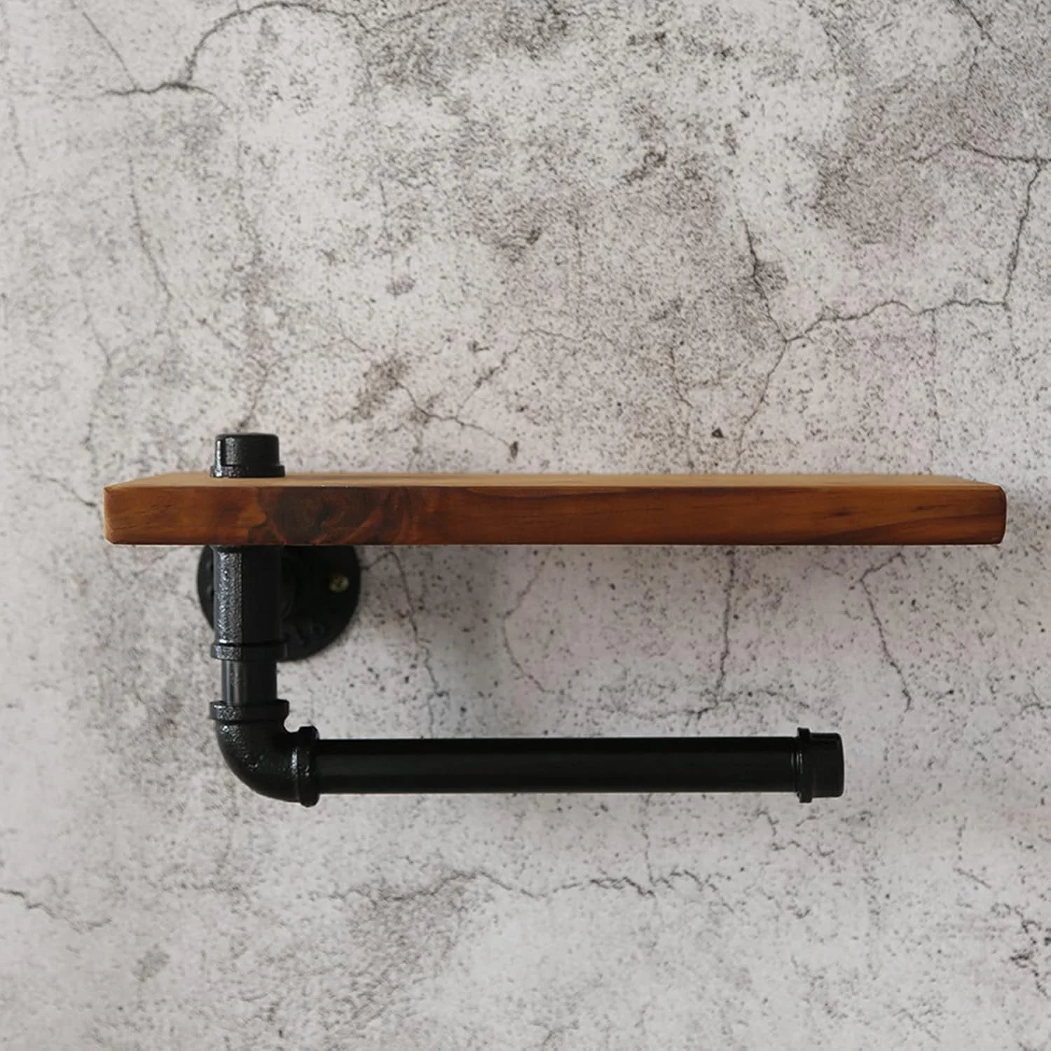 جا دستمال کاغذی مدل LIU - دستمال توالت آهنی طرح صنعتی قدیمی با قفسه چوبی، مناسب دکوراسیون دیوار حمام هتل و خانه های روستایی