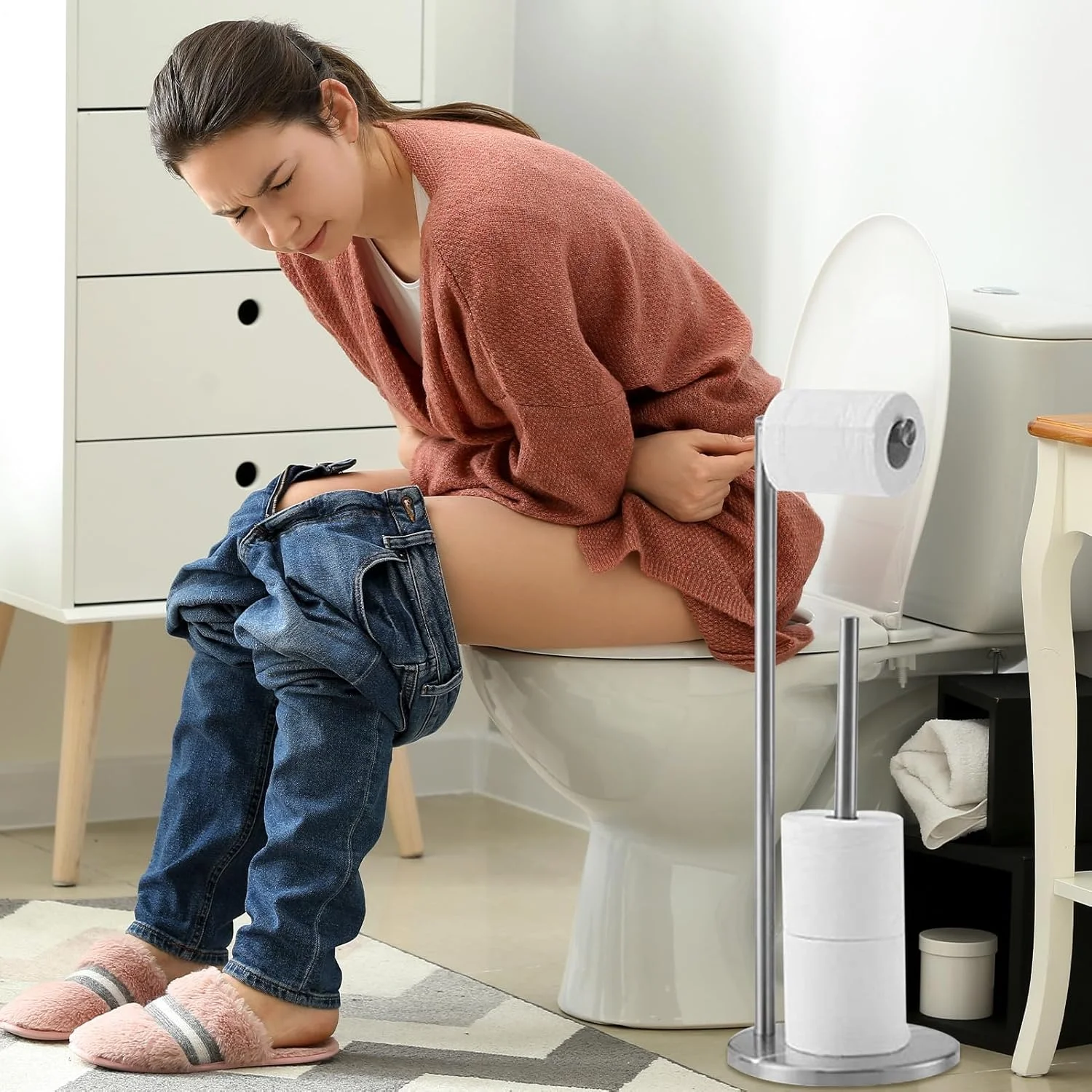 نگهدارنده کاغذ توالت - آویز کاغذ آشپزخانه - نگهدارنده رول توالت ایستاده استیل ضد زنگ برای آپارتمان، خانه، اتاق خواب، پیشخوان، روشویی، خوابگاه، دفتر، سرویس بهداشتی