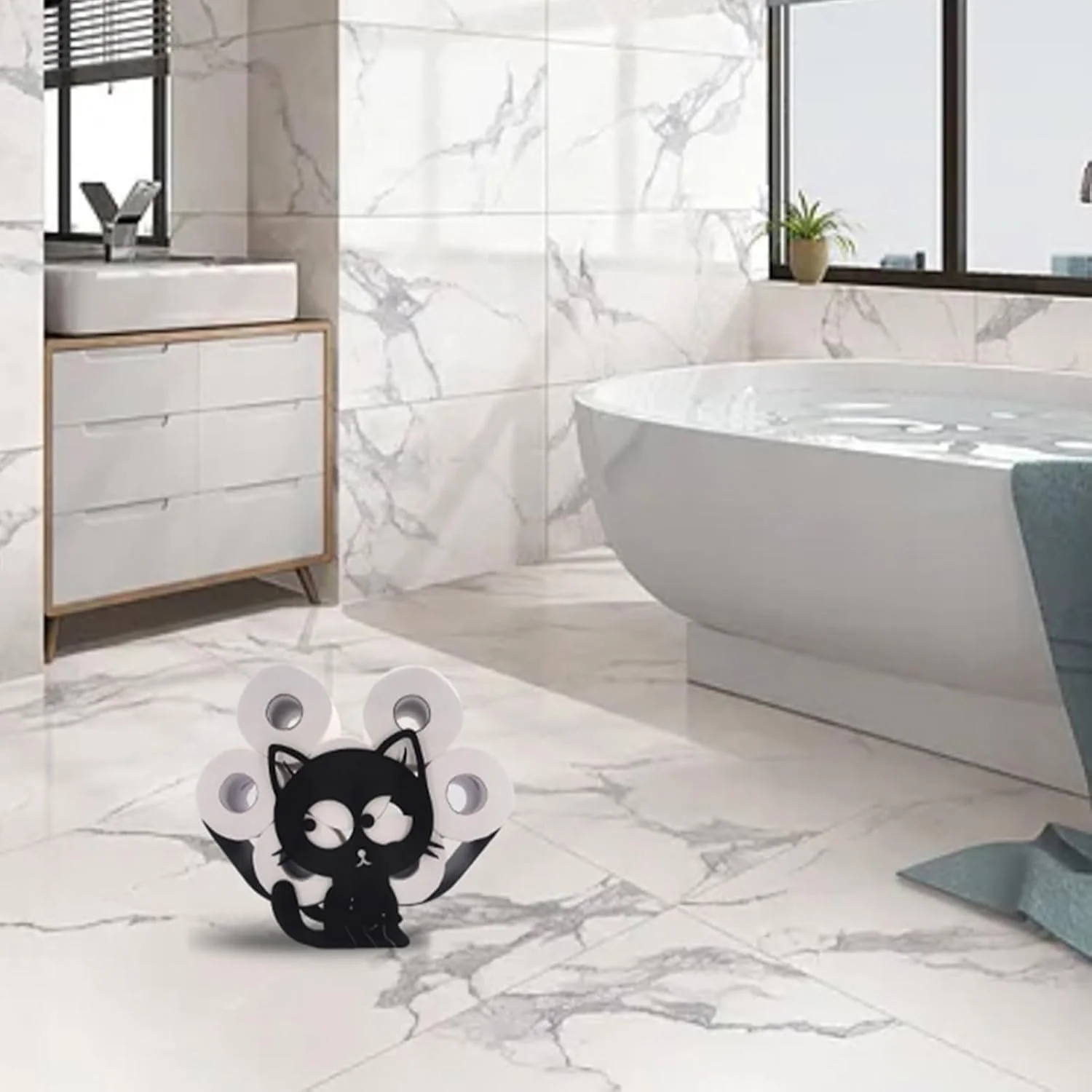 جا دستمال کاغذی طرح گربه | جا حوله کاغذی حیوانات خنده دار - پخش کننده تزئینی و خلاقانه برای استفاده بهداشتی در آشپزخانه، حمام، پیشخوان، کلبه، فضاهای کوچک، خانه های روستایی