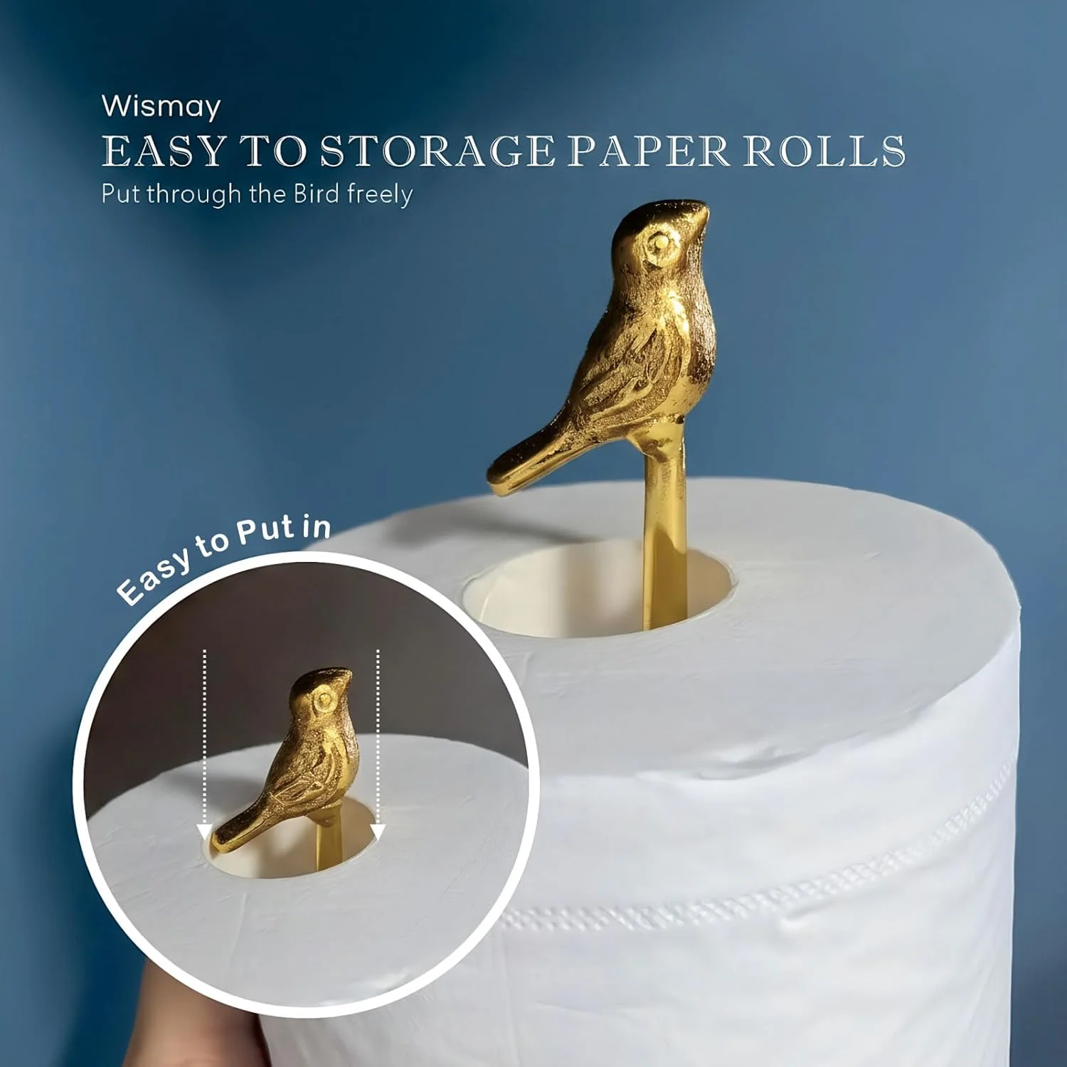 پایه نگهدارنده رول دستمال توالت با ظرفیت 4 رول، نگهدارنده TP ایستاده طرح پرنده، محل نگهداری رول - طلایی