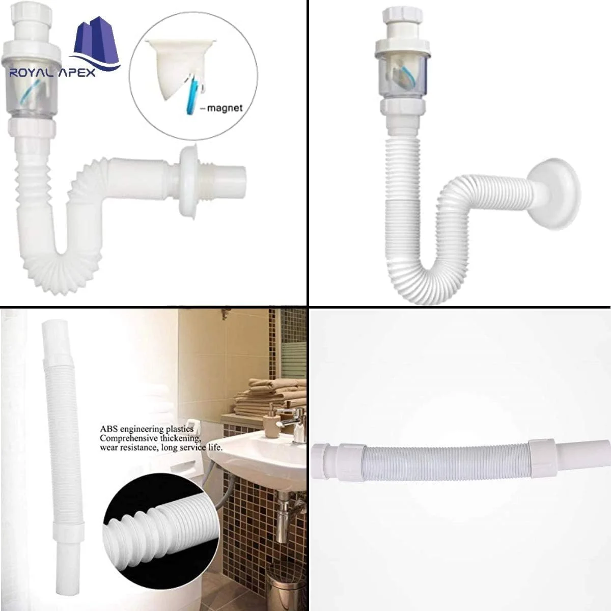 Royal Apex Flexible Drain Pipe Extension, Bathroom, Wash Basin and kitchen Sink Expended Drain Tube Hose (1-1/2 Inch) Royal Apex Flexible Drain Pipe Extension, Bathroom, Wash Basin and kitchen Sink Expended Drain Tube Hose (1-1/2 Inch)