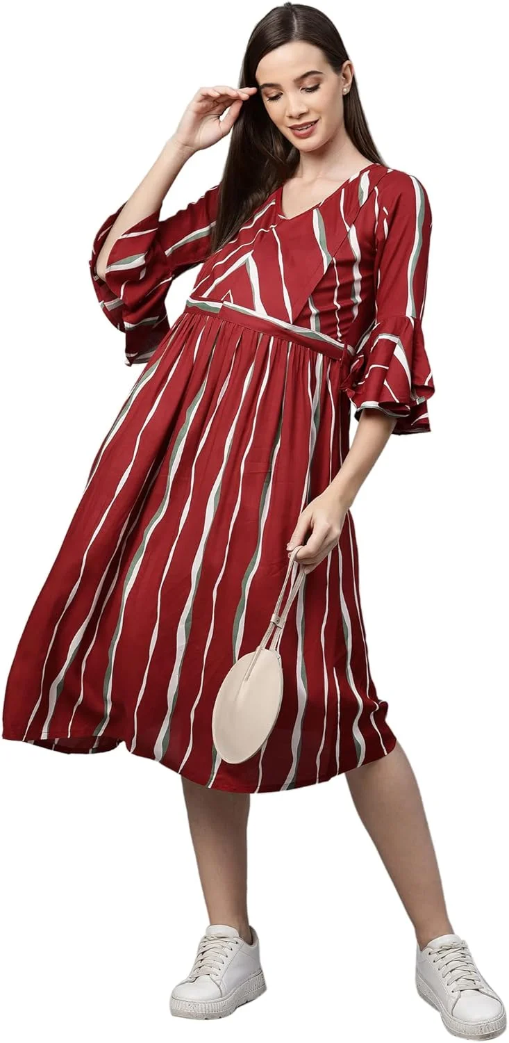 لباس بارداری زنانه MomToBe مدل ریون گلدار / لباس بارداری / لباس شیردهی آسان / لباس غربی با زیپ برای دوران شیردهی قبل و بعد از بارداری