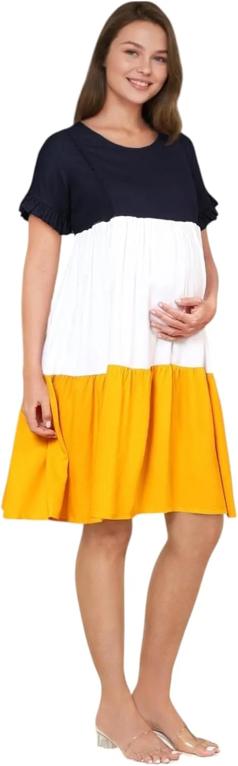 لباس بارداری زنانه MomToBe مدل ریون با زیپ برای شیردهی، مناسب دوران قبل و بعد از بارداری (8040pewhtyelsolidd-P)