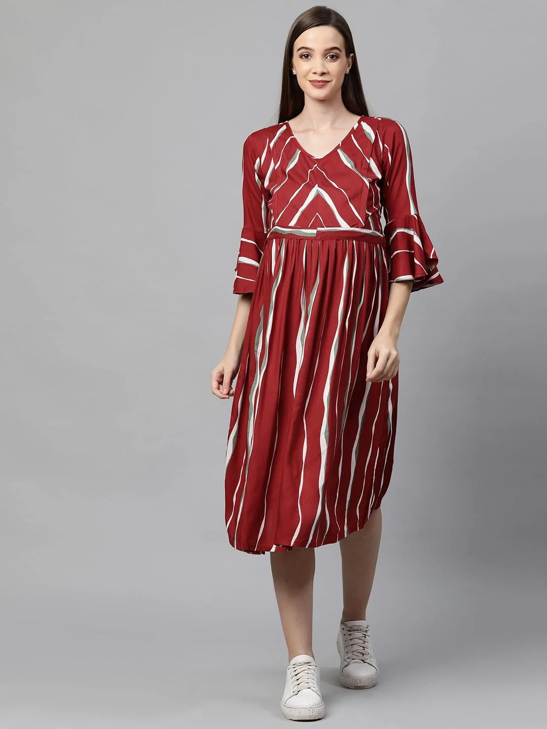 لباس بارداری زنانه MomToBe مدل ریون گلدار / لباس بارداری / لباس شیردهی آسان / لباس غربی با زیپ برای دوران شیردهی قبل و بعد از بارداری