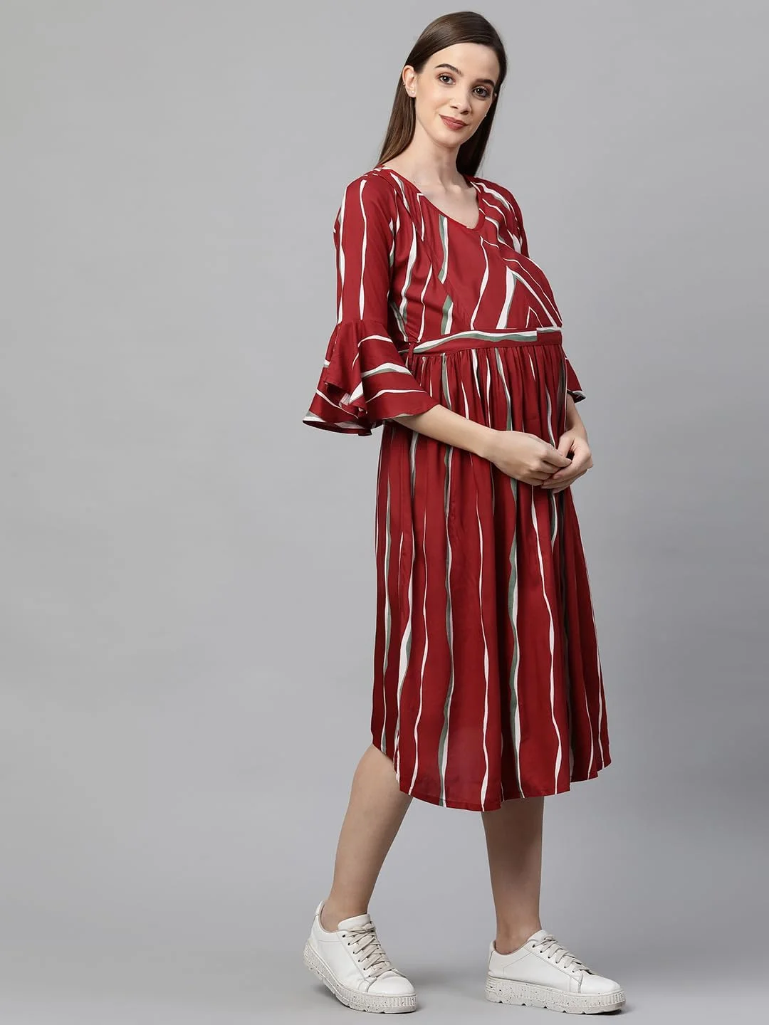 لباس بارداری زنانه MomToBe مدل ریون گلدار / لباس بارداری / لباس شیردهی آسان / لباس غربی با زیپ برای دوران شیردهی قبل و بعد از بارداری