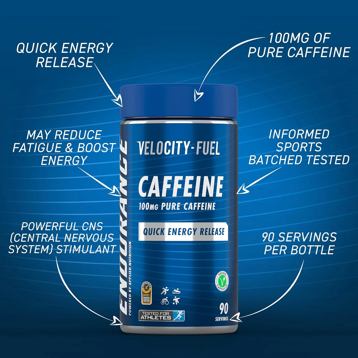 کپسول های کافئین استقامتی اپلاید نوتریشن 100 میلی گرم - کافئین خالص Velocity-Fuel، آزادسازی سریع انرژی، افزایش هوشیاری، تمرکز، افزایش عملکرد استقامتی، کپسول های گیاهی، 90 سروینگ کپسول های کافئین استقامتی اپلاید نوتریشن 100 میلی گرم - کافئین خالص Velocity-Fuel، آزادسازی سریع انرژی، افزایش هوشیاری، تمرکز، افزایش عملکرد استقامتی، کپسول های گیاهی، 90 سروینگ
