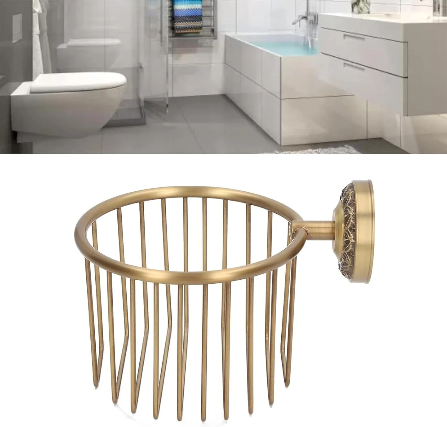 جا دستمال کاغذی توالت برنجی - جا دستمال کاغذی رولی برنجی دیواری | قفسه دستمال کاغذی روستایی و قدیمی برای دکوراسیون حمام خانه آپارتمان خوابگاه