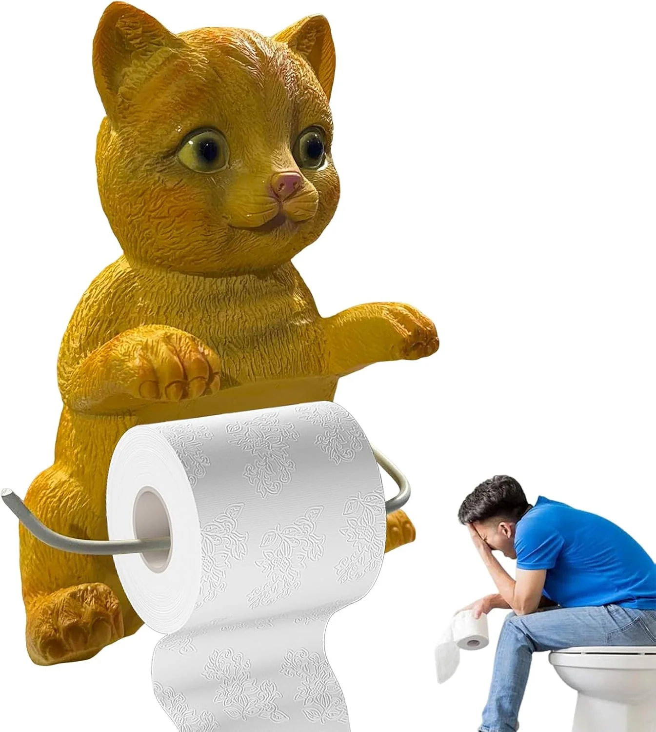 Cute Toilet Paper Holder,Cat Bathroom Tissue Holder Toilet Paper Rack - Resin Wall Mount Rack Tissue Dispenser, No Drilling Animal Statue Bathroom Accessories Room Decor for Kitchen