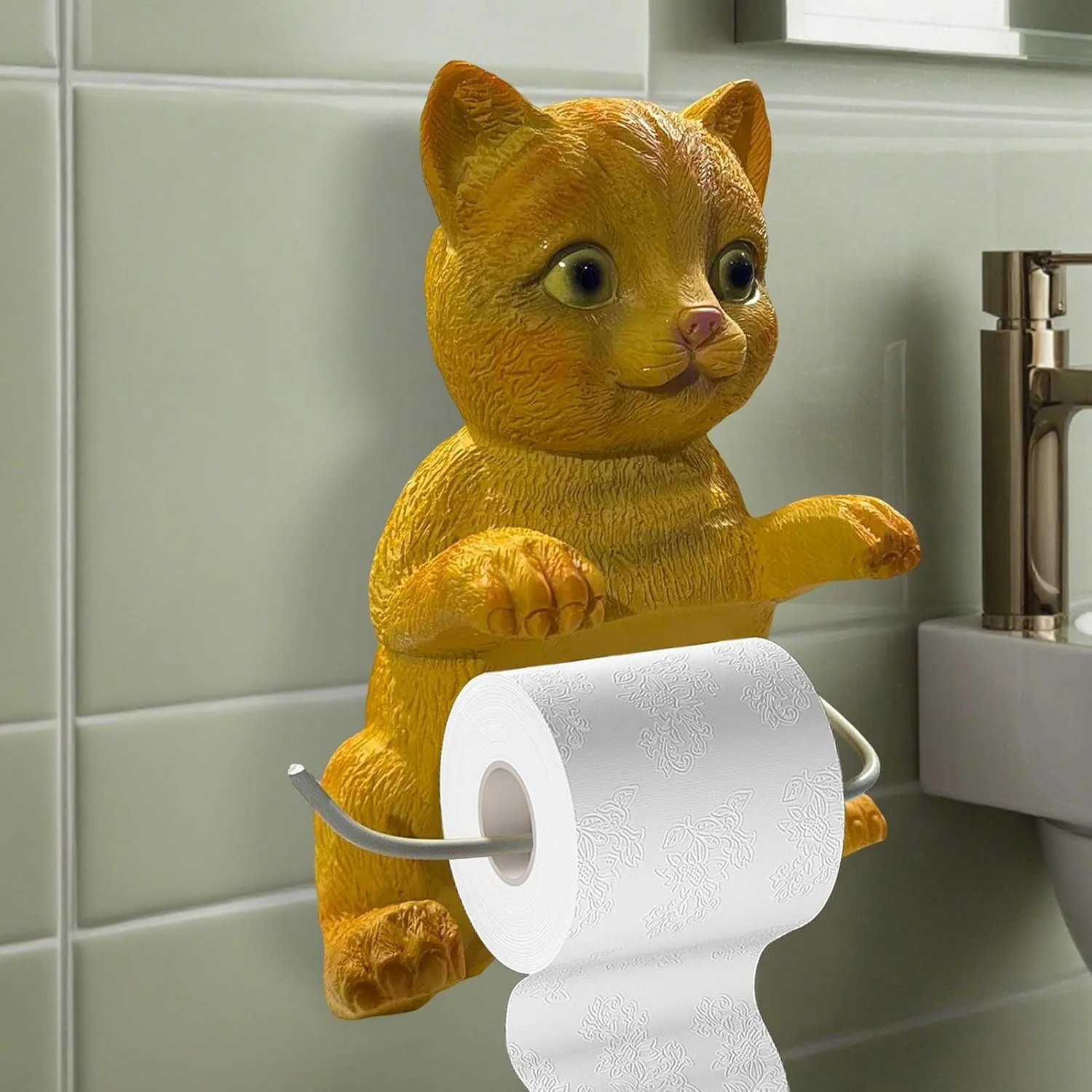 Cute Toilet Paper Holder,Cat Bathroom Tissue Holder Toilet Paper Rack - Resin Wall Mount Rack Tissue Dispenser, No Drilling Animal Statue Bathroom Accessories Room Decor for Kitchen