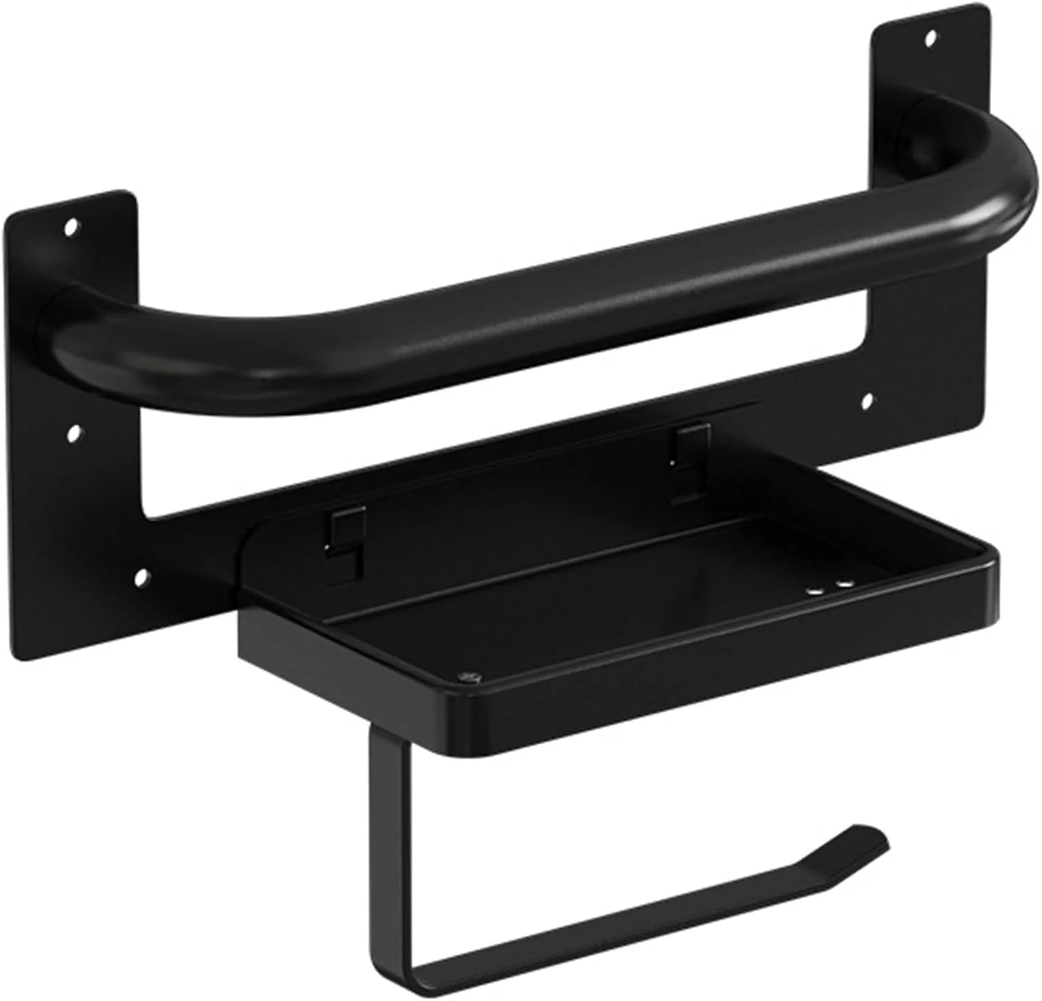 نگهدارنده کاغذ توالت با میله کمکی - دستگیره ایمنی حمام مشکی مات، نصب دیواری با نگهدارنده رول توالت و قفسه، میله کمکی با تحمل وزن 136 کیلوگرم برای وان و دوش