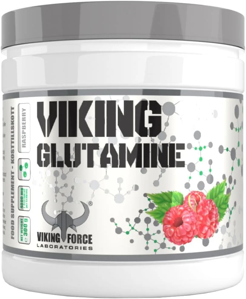 VIKING FORCE گلوتامین - طعم تمشک، 100% ال-گلوتامین خالص، 300 گرم، 70 سروینگ، افزایش پمپ عضلانی