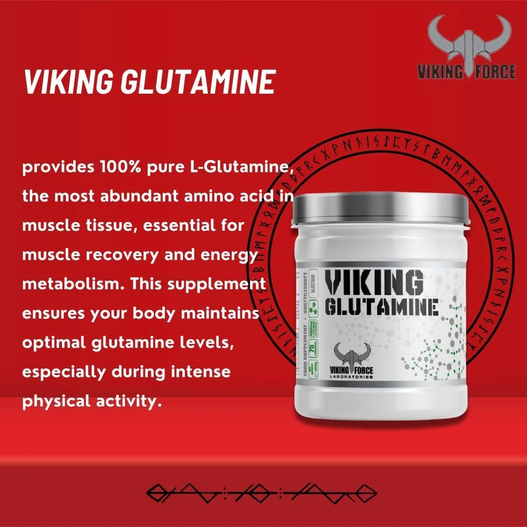 VIKING FORCE گلوتامین - طعم تمشک، 100% ال-گلوتامین خالص، 300 گرم، 70 سروینگ، افزایش پمپ عضلانی VIKING FORCE گلوتامین - طعم تمشک، 100% ال-گلوتامین خالص، 300 گرم، 70 سروینگ، افزایش پمپ عضلانی