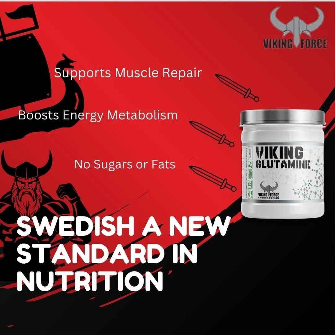 VIKING FORCE گلوتامین - طعم تمشک، 100% ال-گلوتامین خالص، 300 گرم، 70 سروینگ، افزایش پمپ عضلانی VIKING FORCE گلوتامین - طعم تمشک، 100% ال-گلوتامین خالص، 300 گرم، 70 سروینگ، افزایش پمپ عضلانی