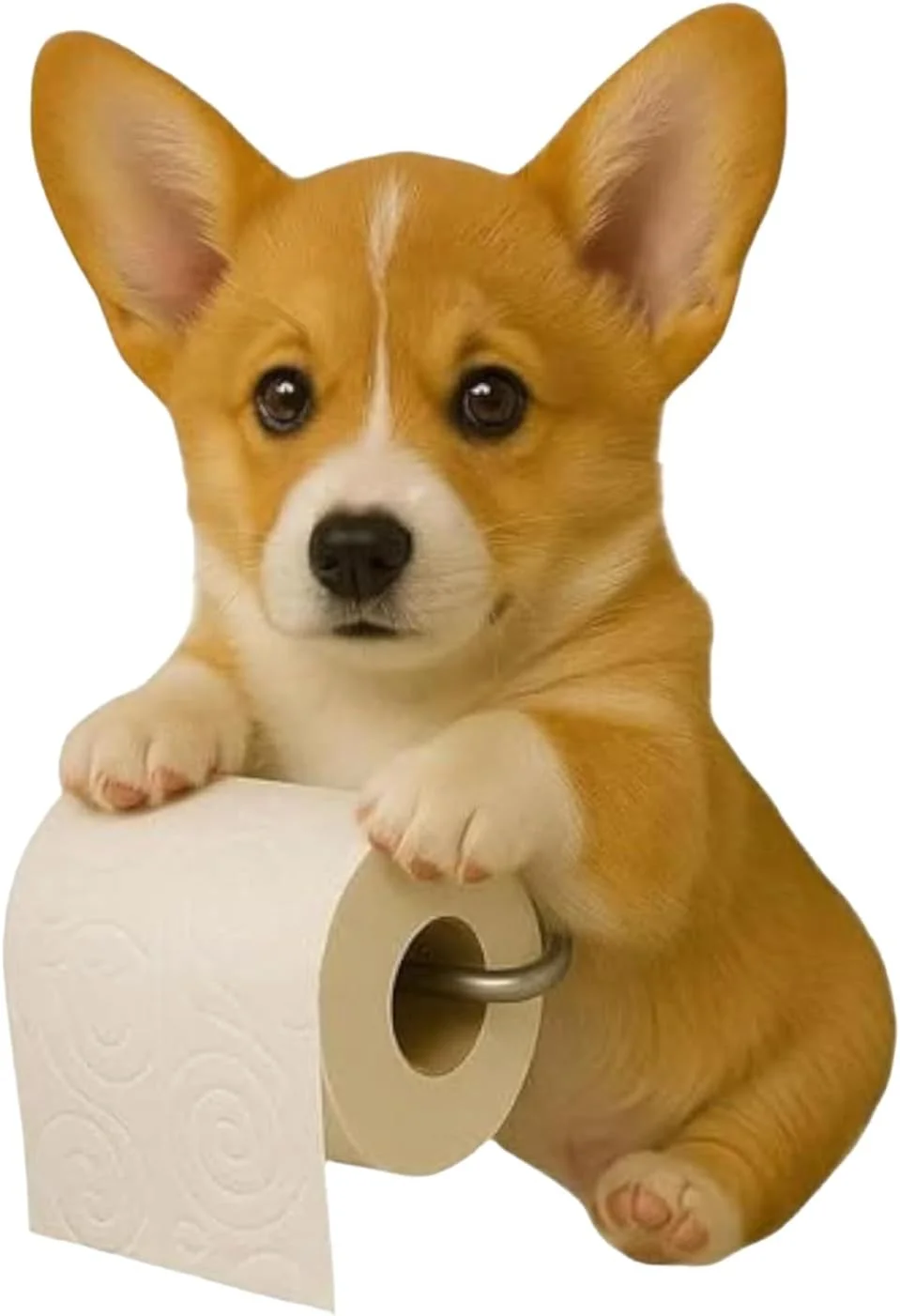 جا دستمال کاغذی سگ، جا رولی دستمال توالت سگ نژاد کورگی رزینی، استند نگهداری رول دستمال توالت طرح توله سگ بامزه، جا دستمال کاغذی طرح توله سگ خنده دار مدل 2025، مناسب دکور حمام منزل